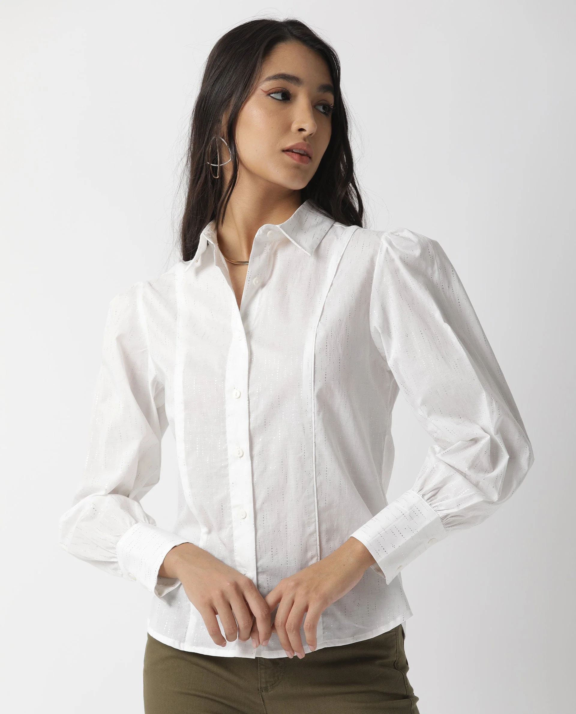 Rareism Women's Camelo White Cotton Spread Collar Plain Regular Fit Top - Image 7