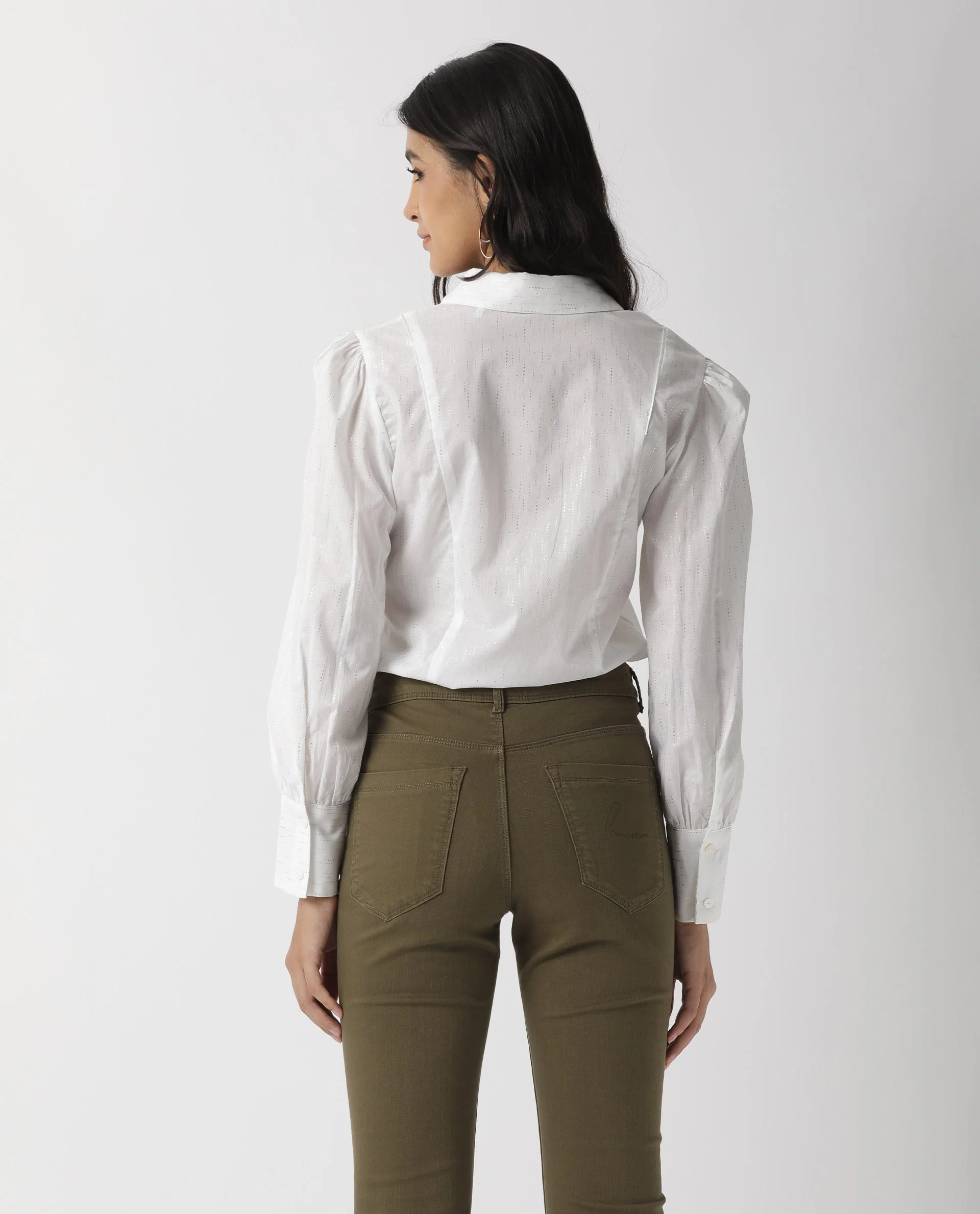 Rareism Women's Camelo White Cotton Spread Collar Plain Regular Fit Top - Image 8