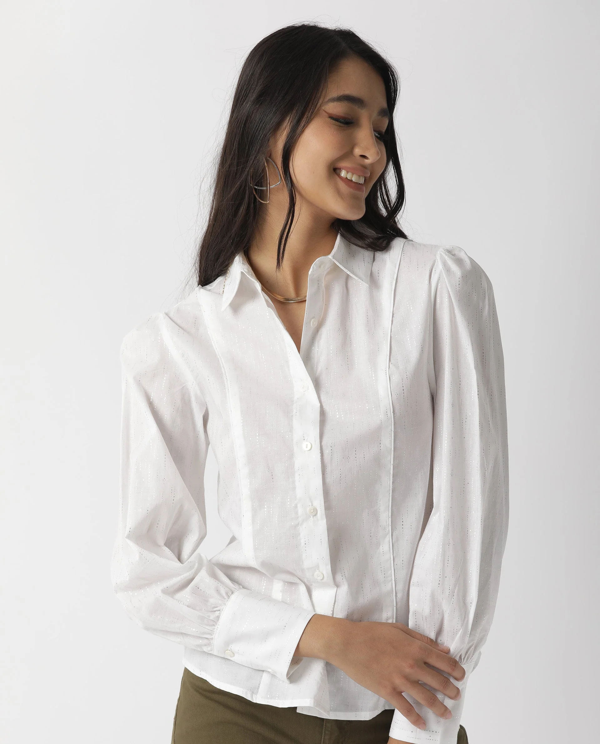 Rareism Women's Camelo White Cotton Spread Collar Plain Regular Fit Top - Image 9