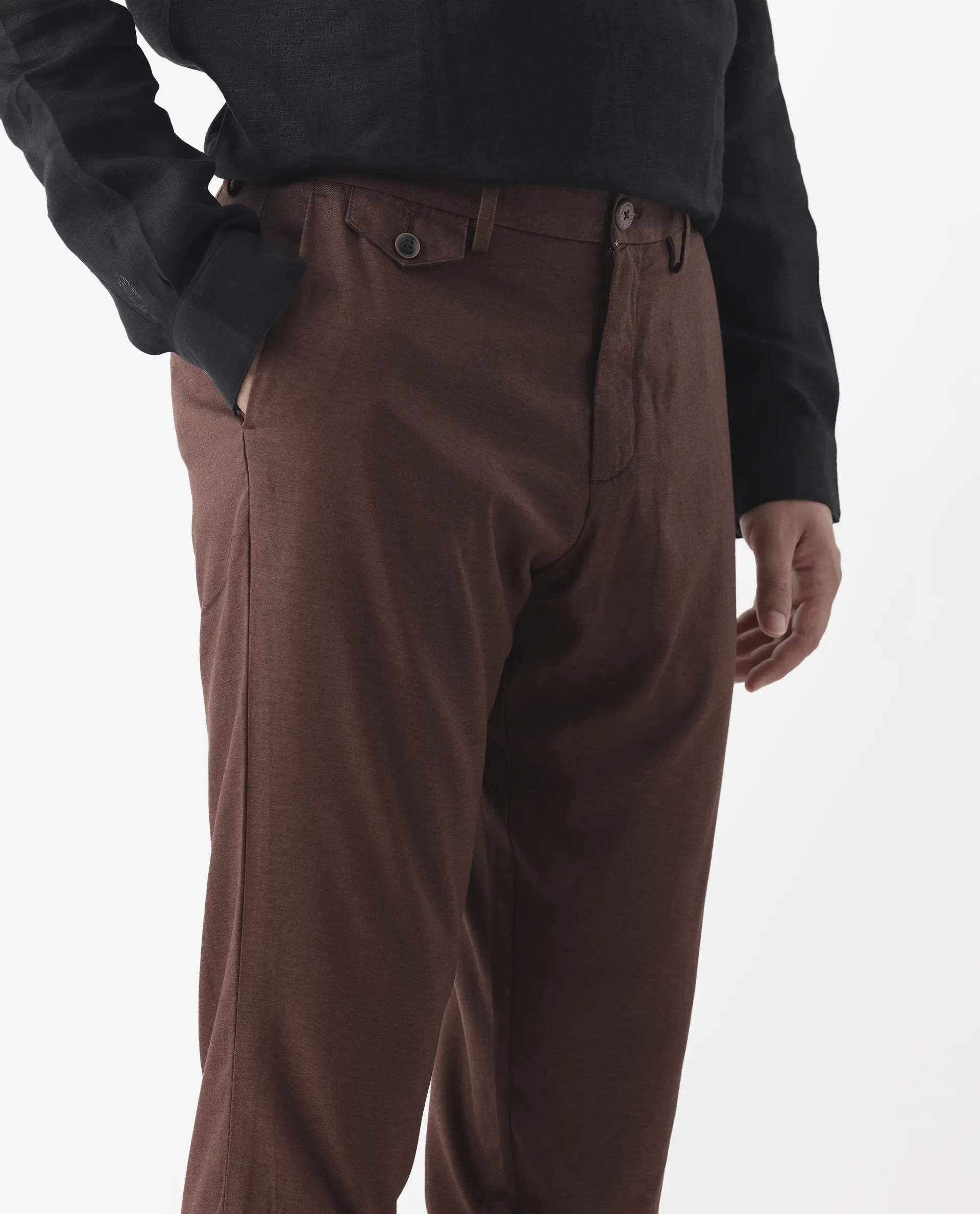 Rare Rabbit Men's Cameo Maroon 100% Linen Plain Regular Fit Trouser - Image 4