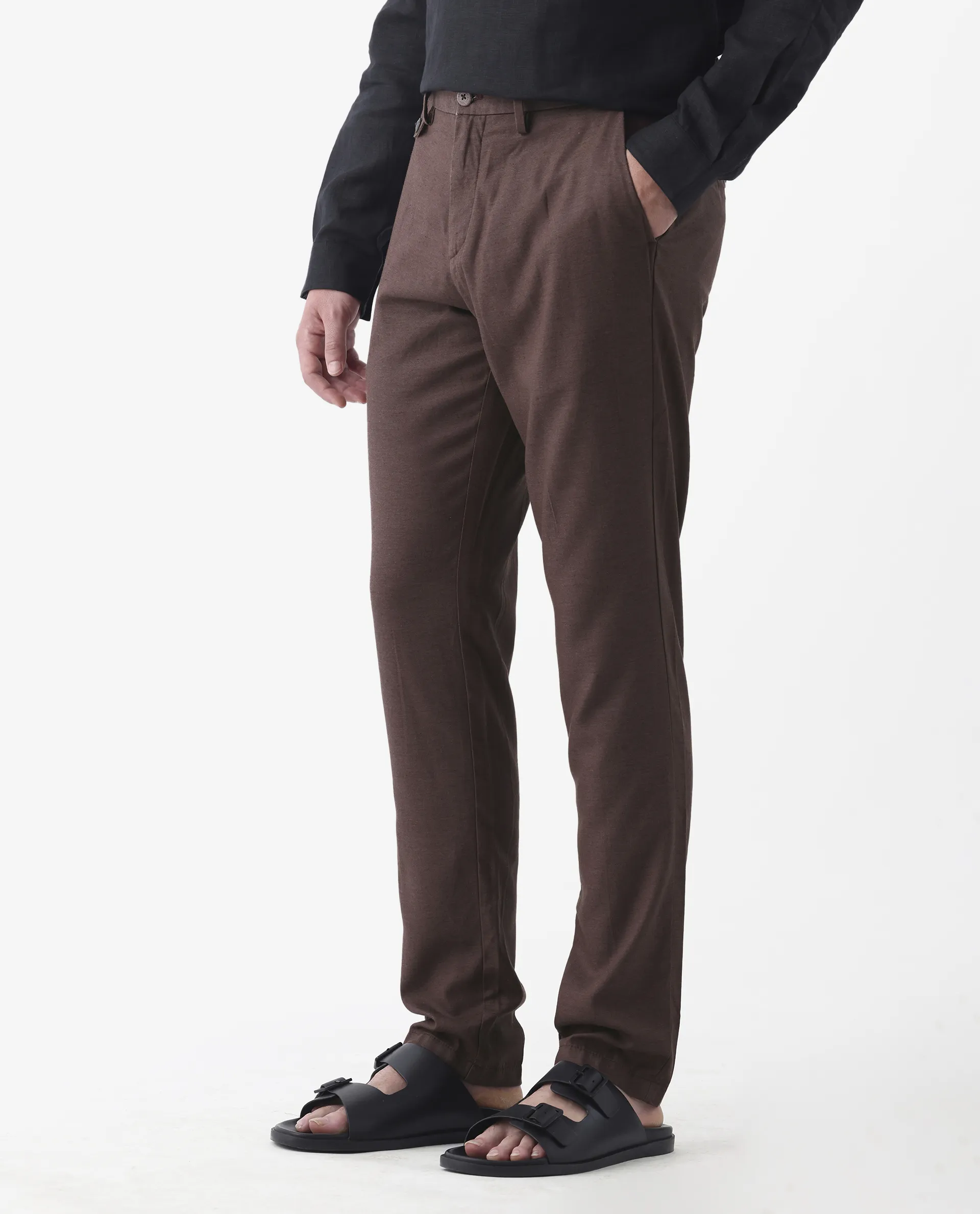 Rare Rabbit Men's Cameo Maroon 100% Linen Plain Regular Fit Trouser - Image 5