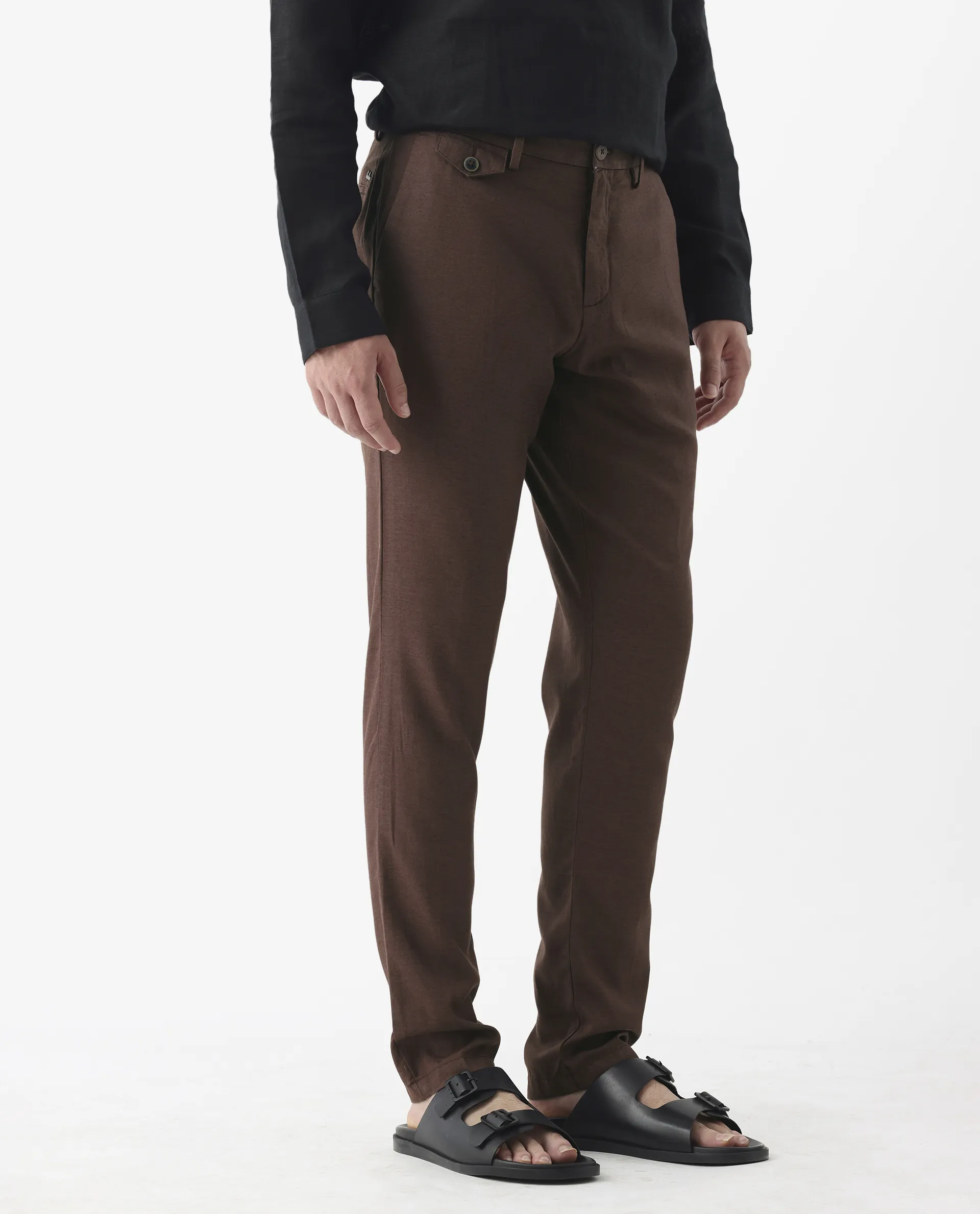Rare Rabbit Men's Cameo Maroon 100% Linen Plain Regular Fit Trouser - Image 6