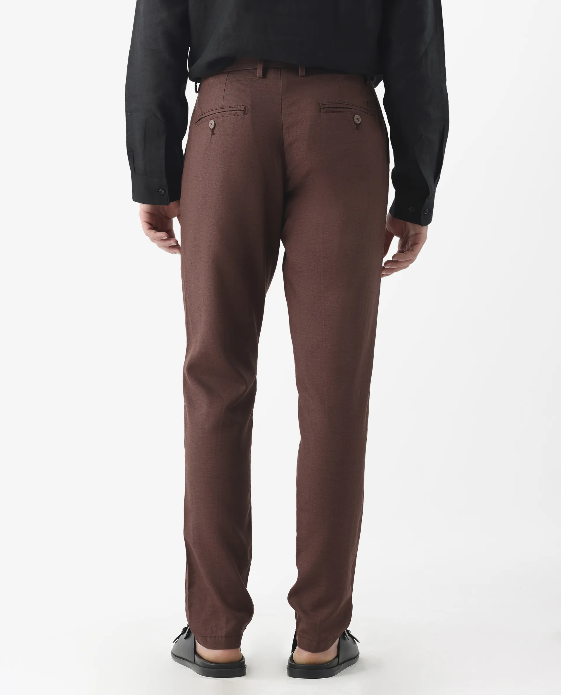 Rare Rabbit Men's Cameo Maroon 100% Linen Plain Regular Fit Trouser - Image 8