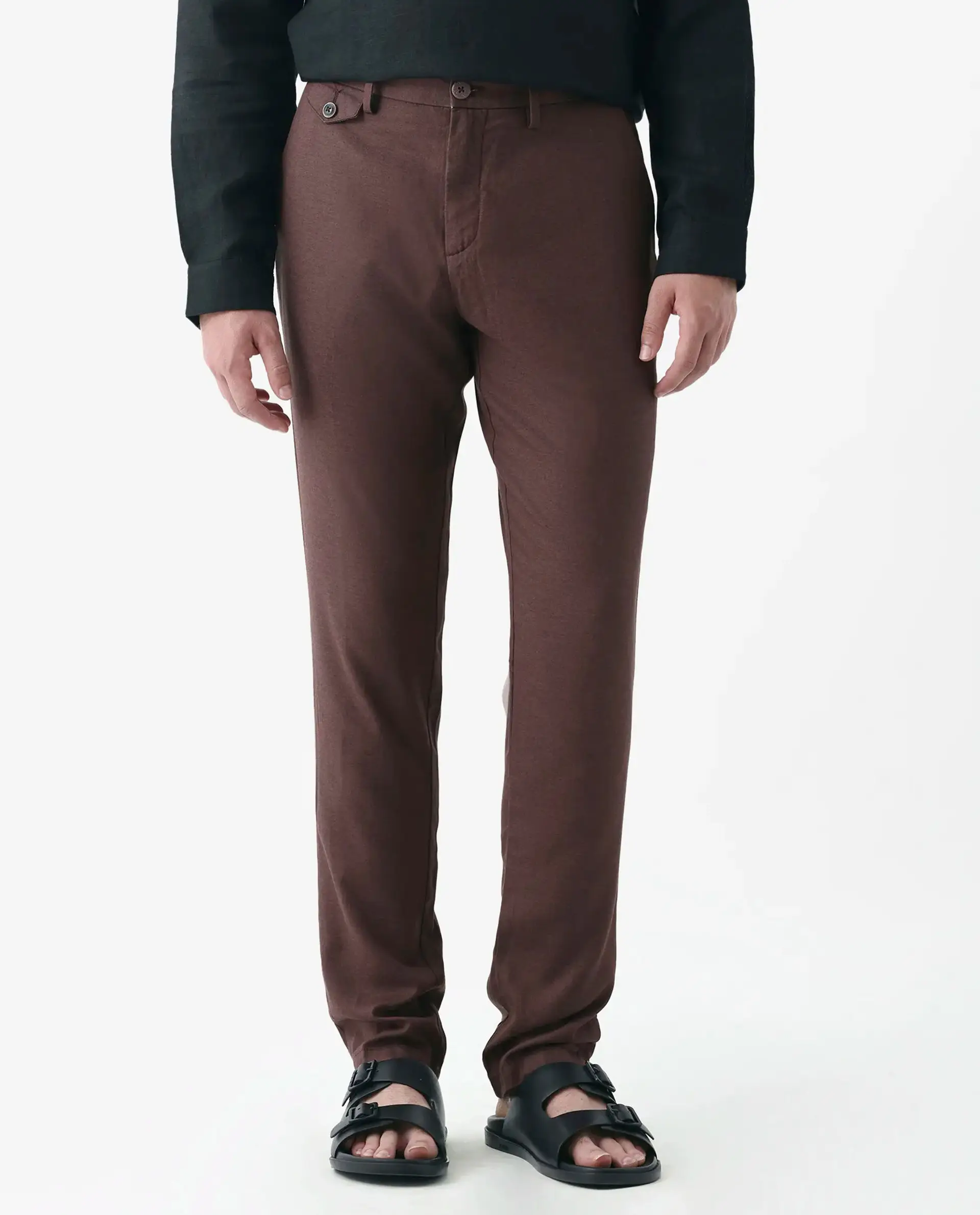 Rare Rabbit Men's Cameo Maroon 100% Linen Plain Regular Fit Trouser - Image 9