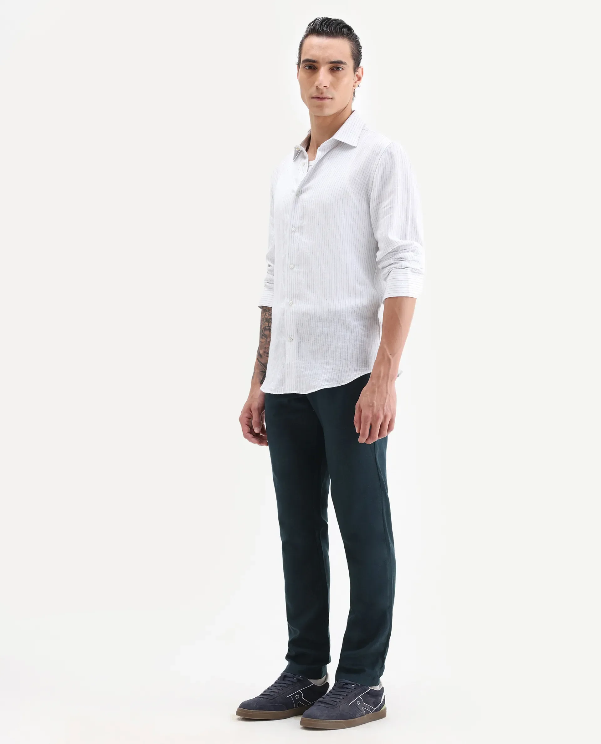 Rare Rabbit Men's Cameo Navy Linen Plain Regular Fit Trouser - Image 5