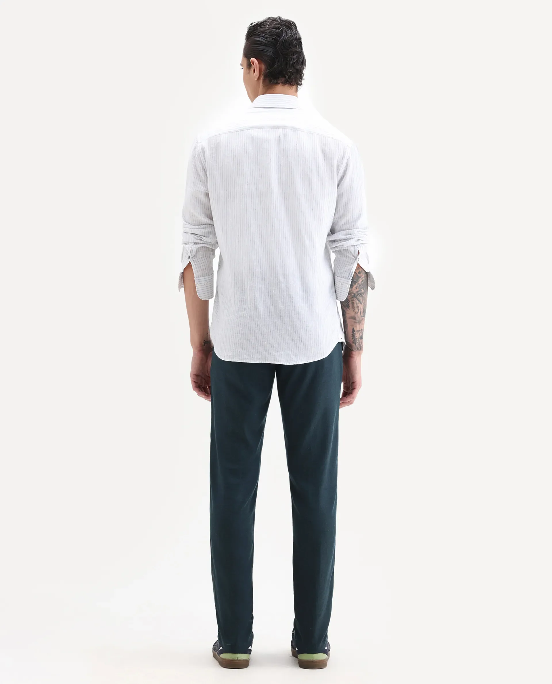 Rare Rabbit Men's Cameo Navy Linen Plain Regular Fit Trouser - Image 8