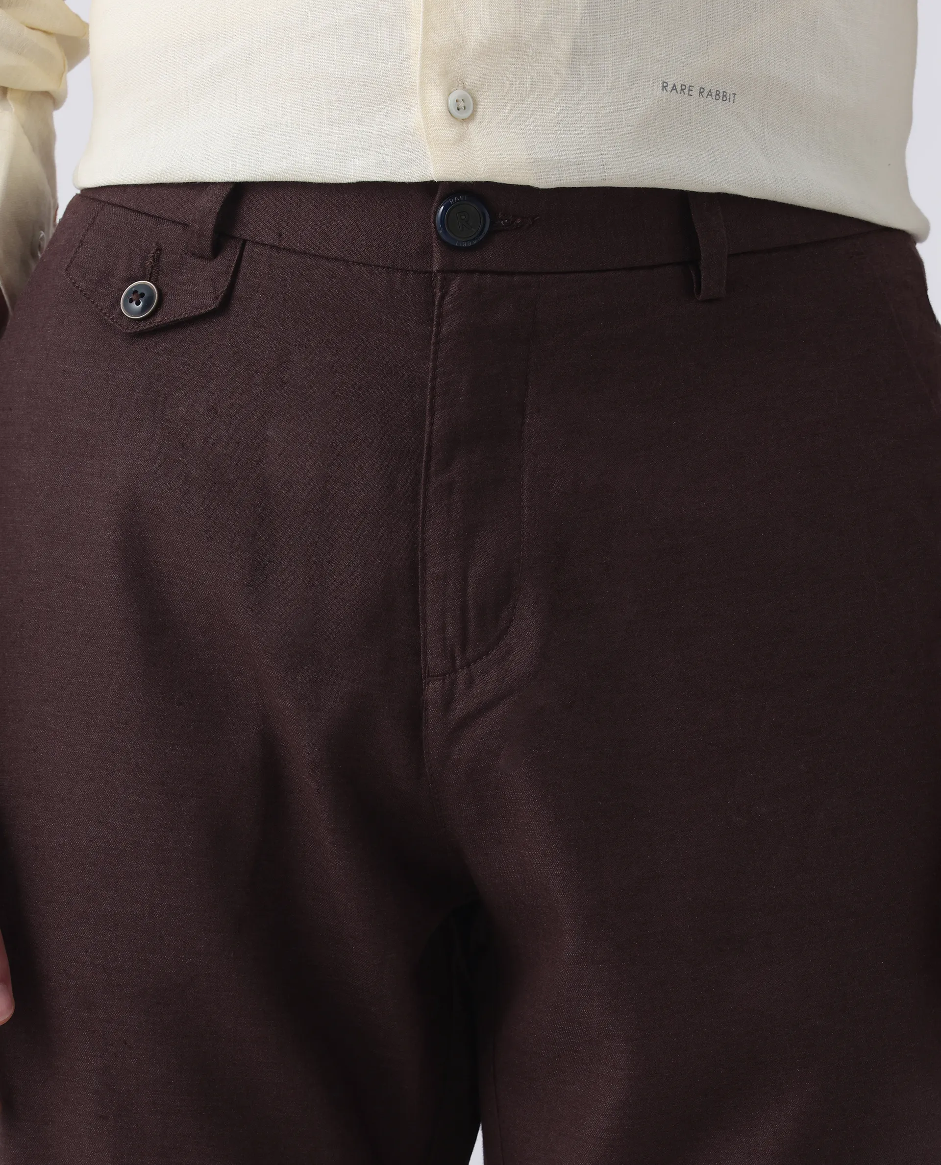 Rare Rabbit Men's Camer Maroon 100% Linen Plain Regular Fit Shorts - Image 2