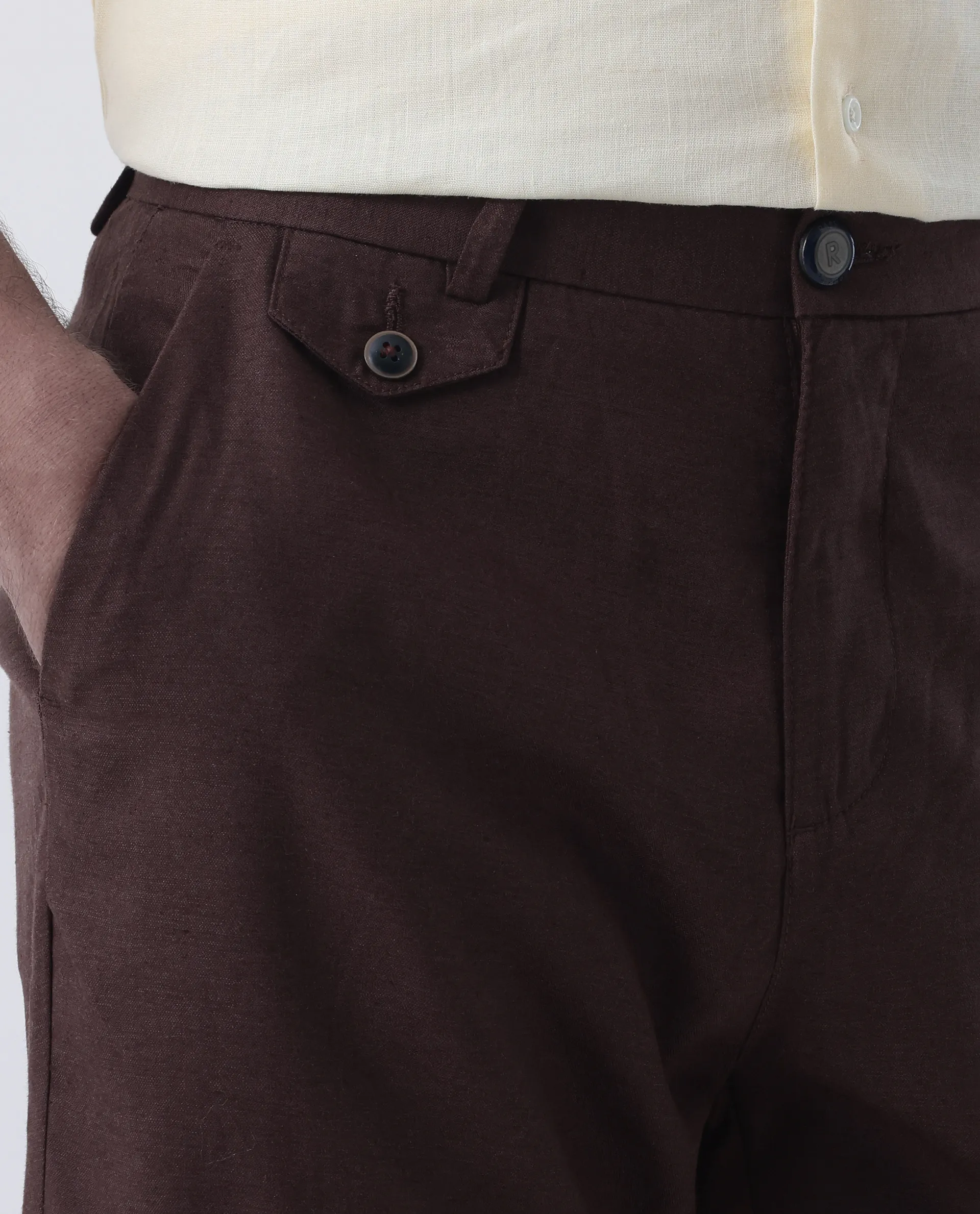 Rare Rabbit Men's Camer Maroon 100% Linen Plain Regular Fit Shorts - Image 3