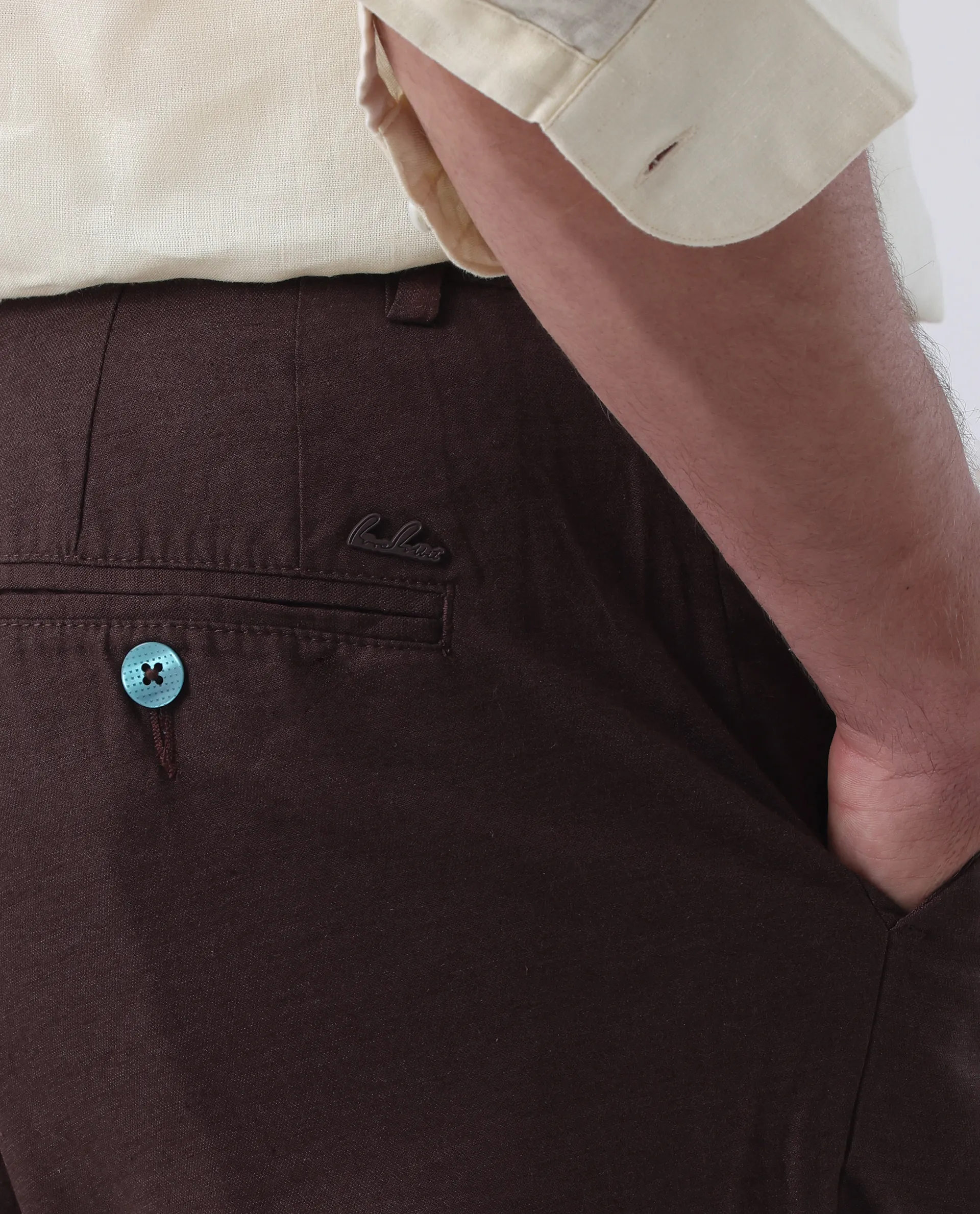 Rare Rabbit Men's Camer Maroon 100% Linen Plain Regular Fit Shorts - Image 4