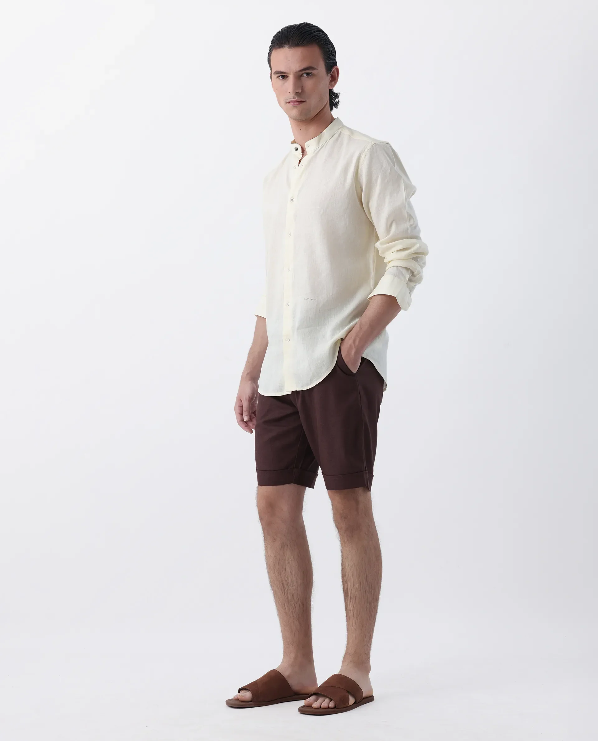 Rare Rabbit Men's Camer Maroon 100% Linen Plain Regular Fit Shorts - Image 5