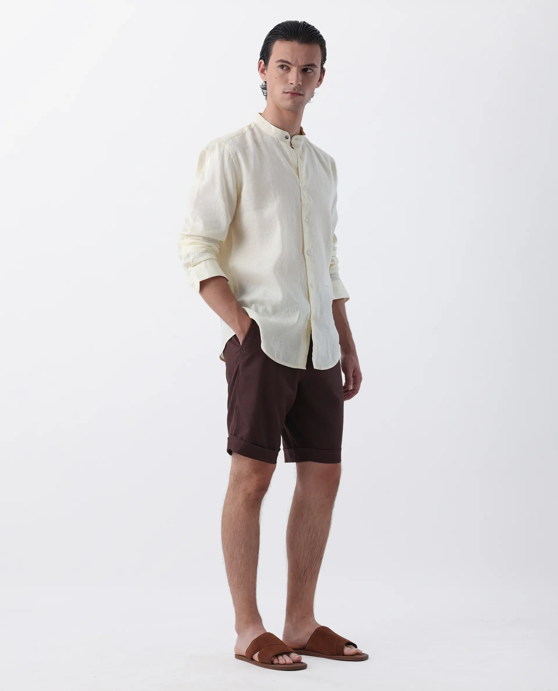 Rare Rabbit Men's Camer Maroon 100% Linen Plain Regular Fit Shorts - Image 6