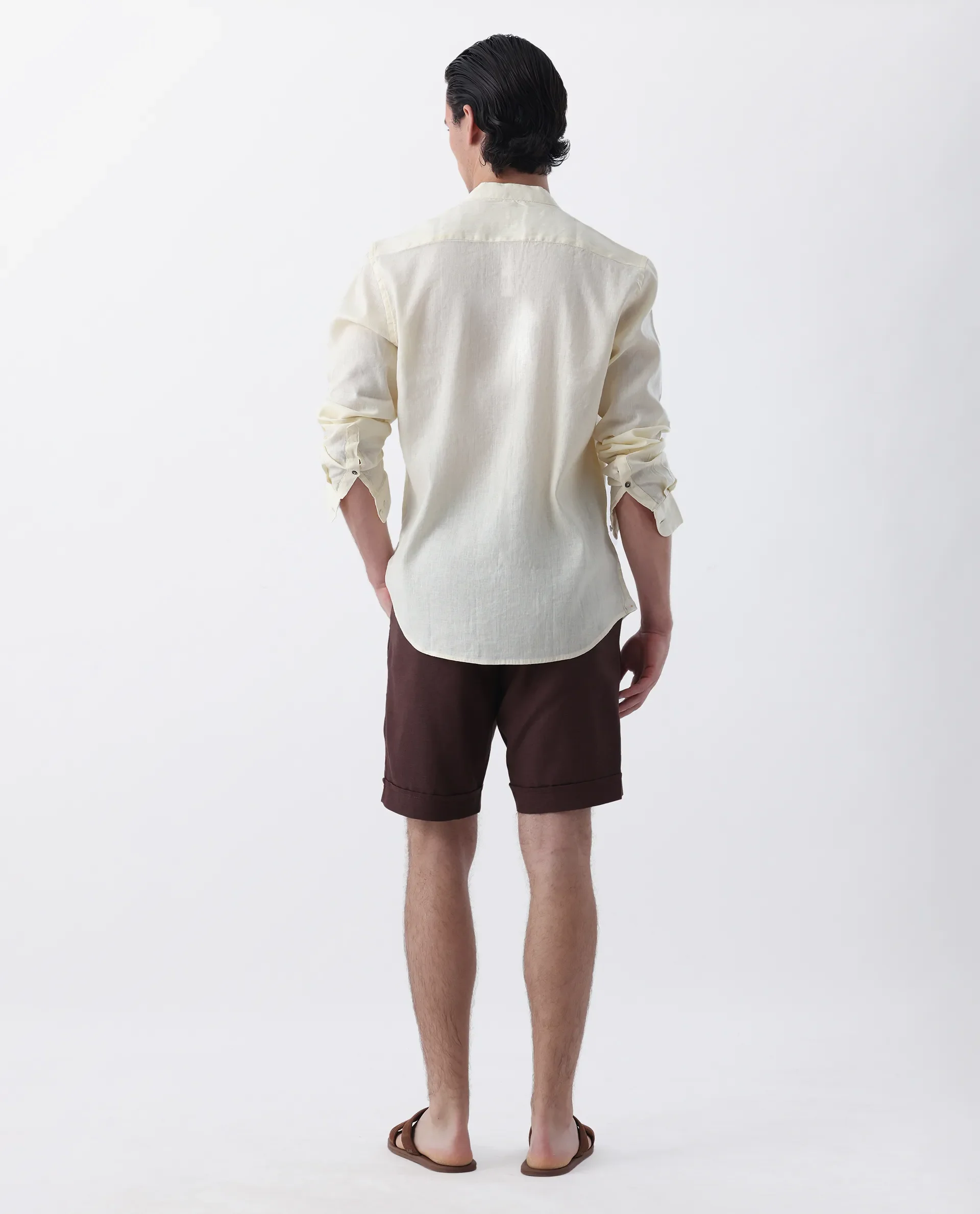 Rare Rabbit Men's Camer Maroon 100% Linen Plain Regular Fit Shorts - Image 7