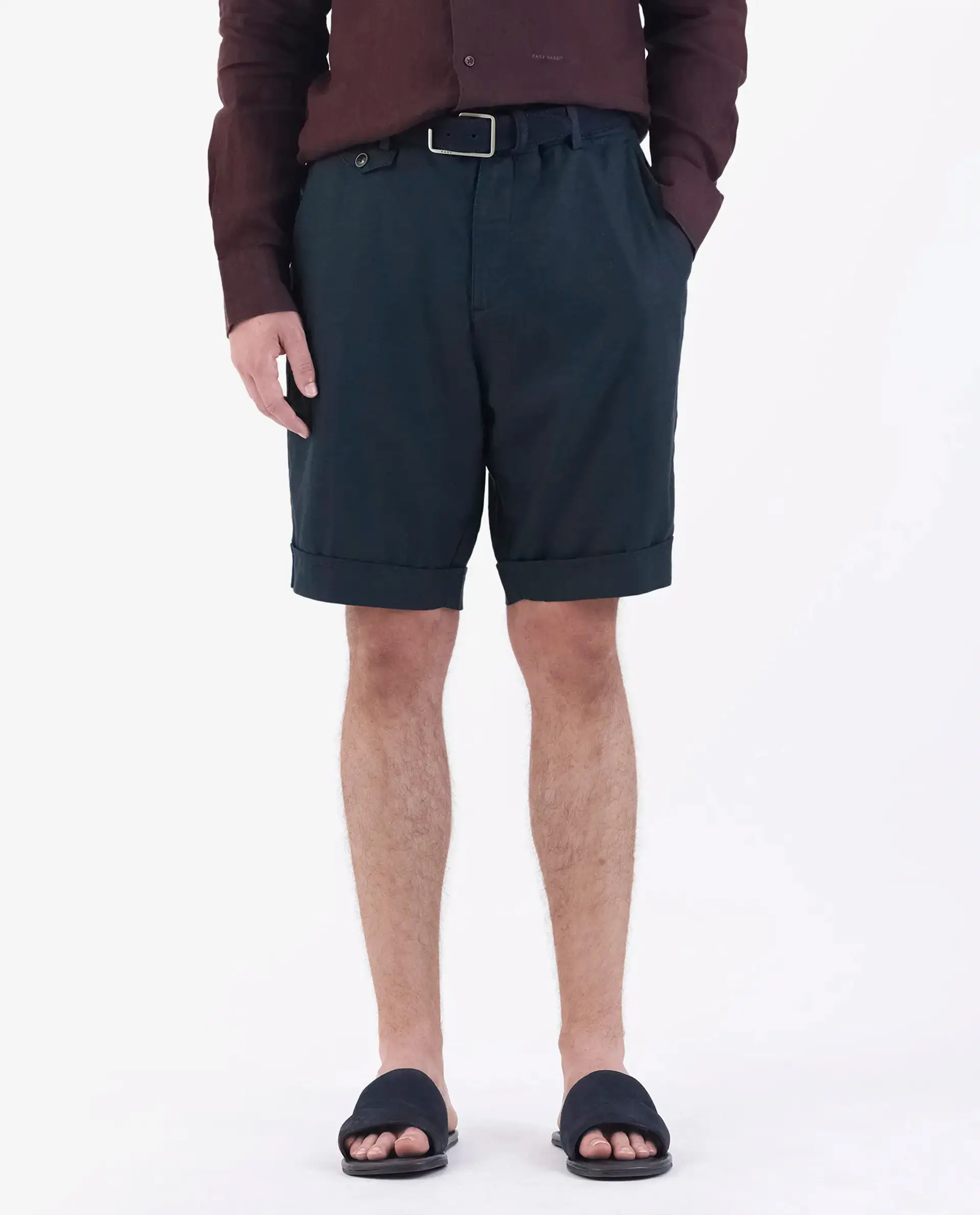 Rare Rabbit Men's Camer Navy 100% Linen Plain Regular Fit Shorts - Image 8