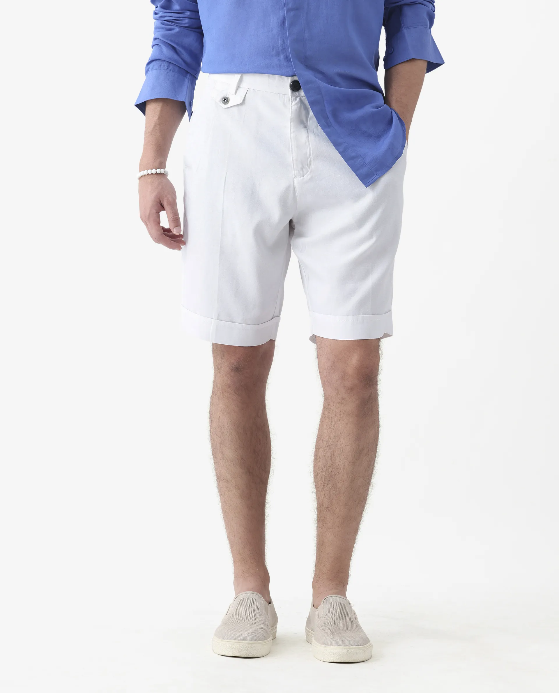Rare Rabbit Men's Camer White 100% Linen Plain Regular Fit Shorts - Image 2