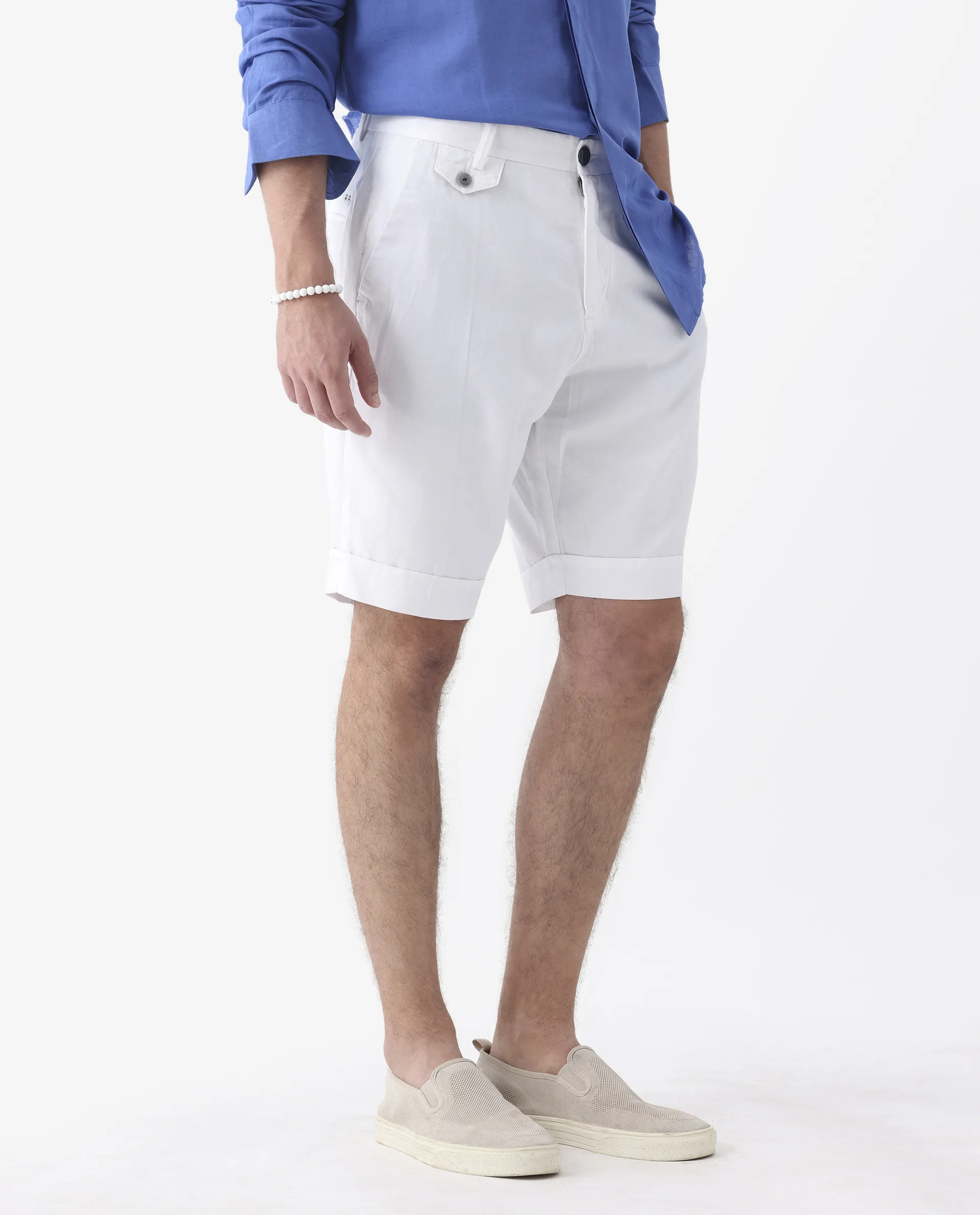 Rare Rabbit Men's Camer White 100% Linen Plain Regular Fit Shorts - Image 5