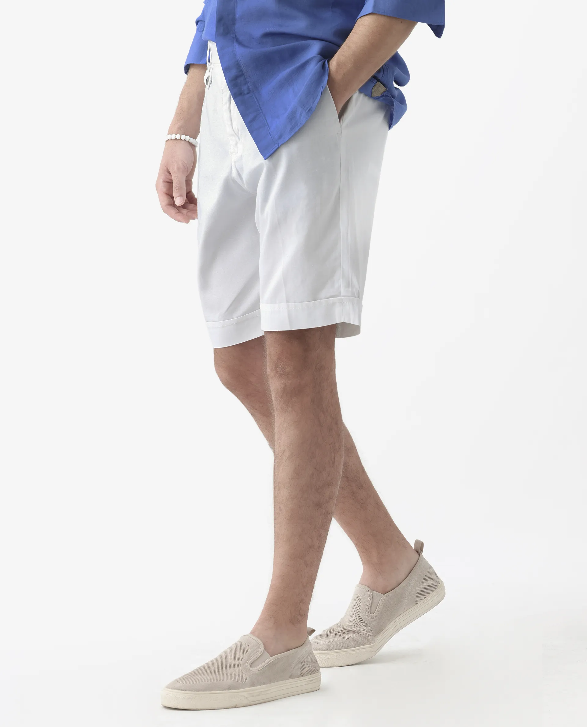 Rare Rabbit Men's Camer White 100% Linen Plain Regular Fit Shorts - Image 6