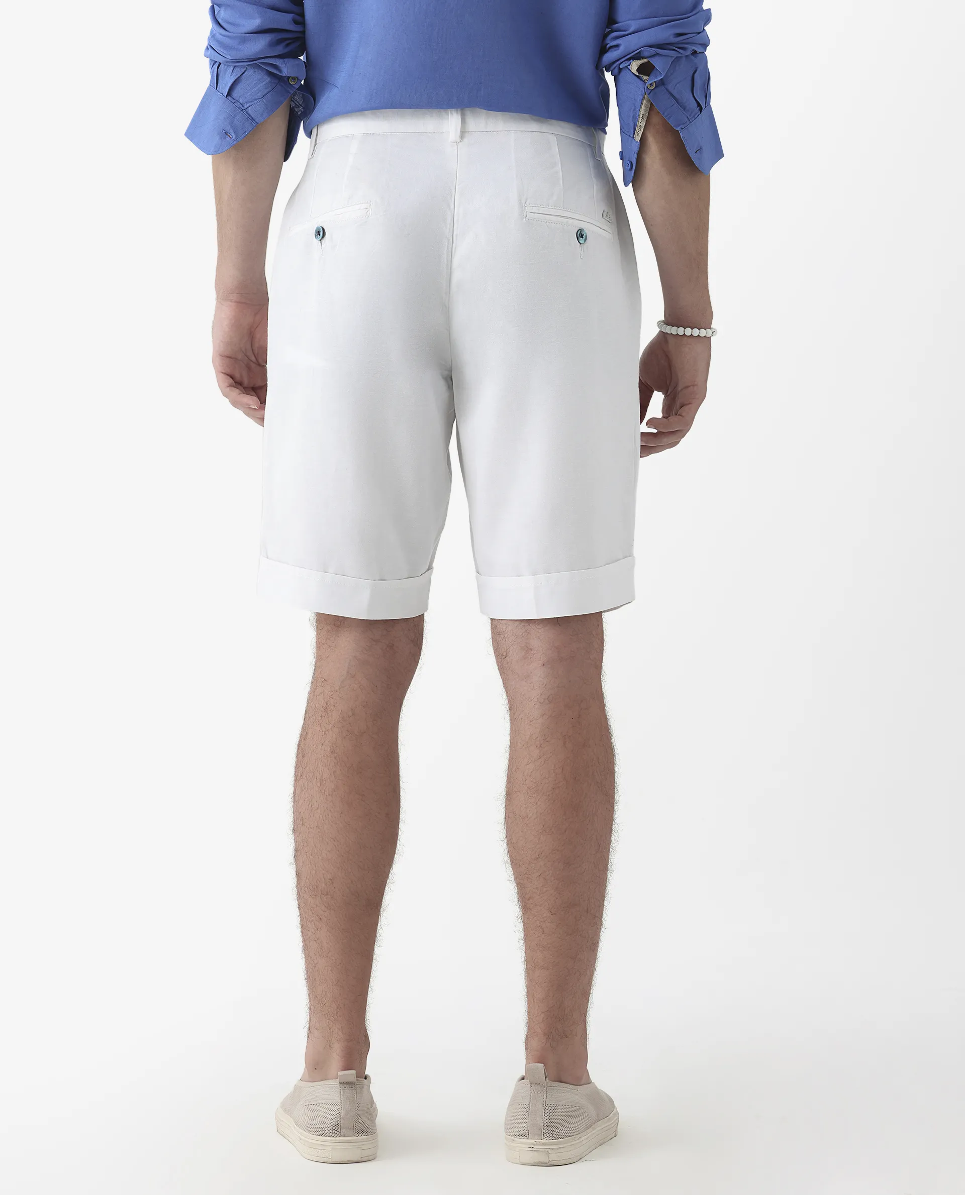 Rare Rabbit Men's Camer White 100% Linen Plain Regular Fit Shorts - Image 7