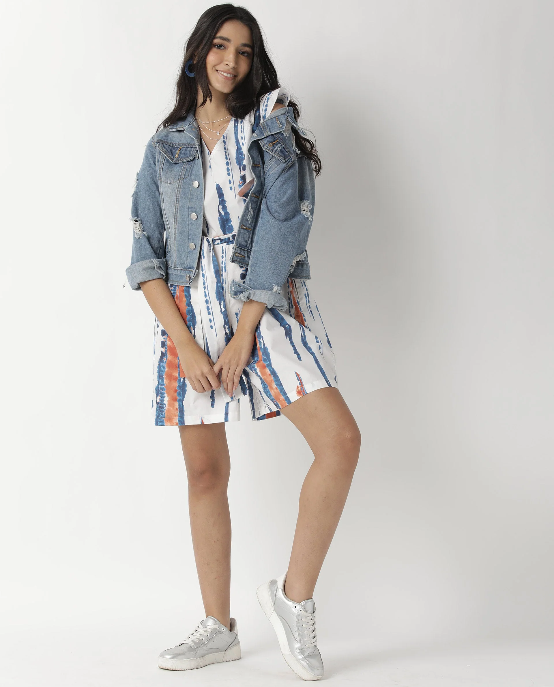 Rareism Women's Camera Offwhite Cotton V-Neck Abstract Print Sleeveless Regular Fit Playsuit - Image 2