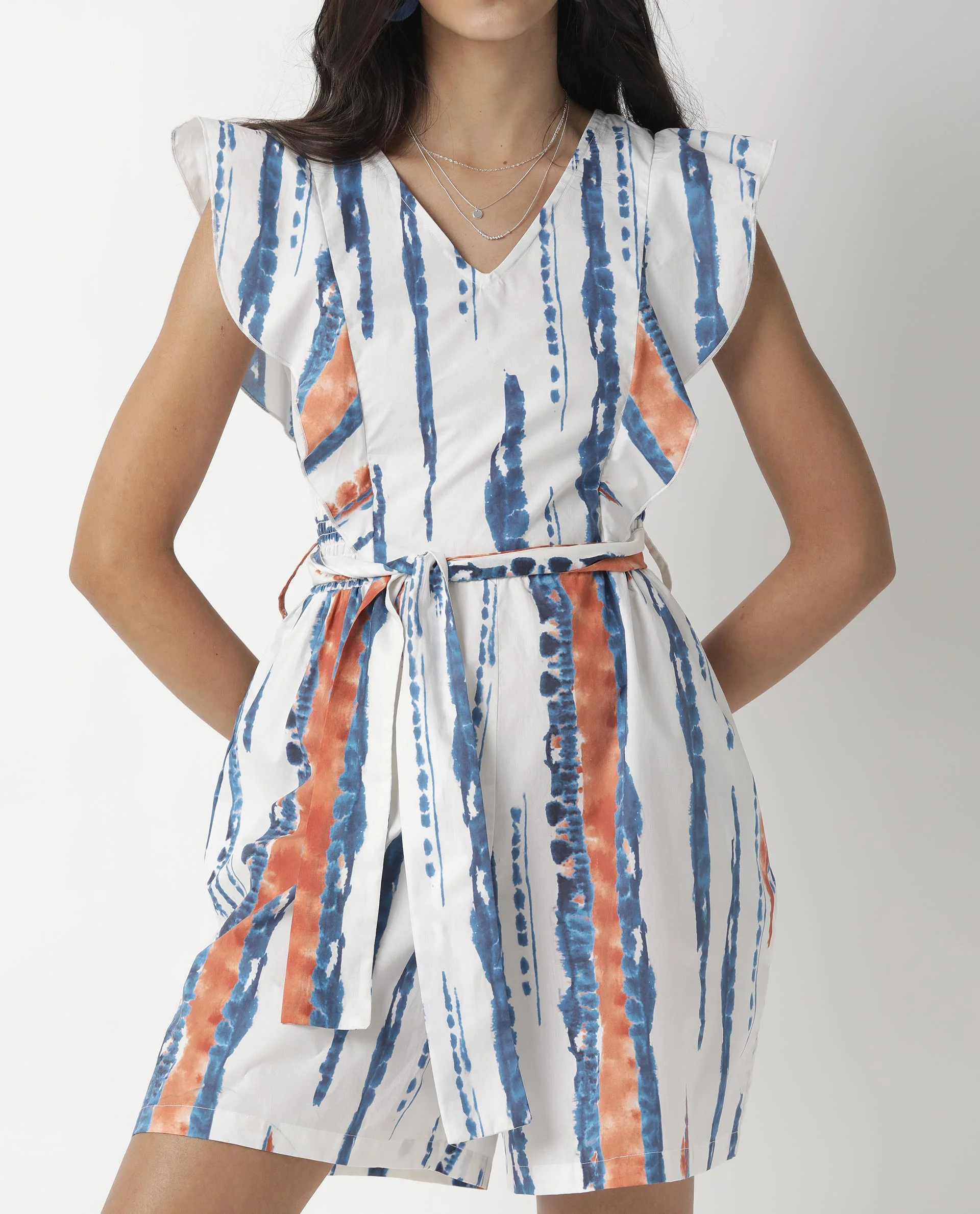 Rareism Women's Camera Offwhite Cotton V-Neck Abstract Print Sleeveless Regular Fit Playsuit - Image 3
