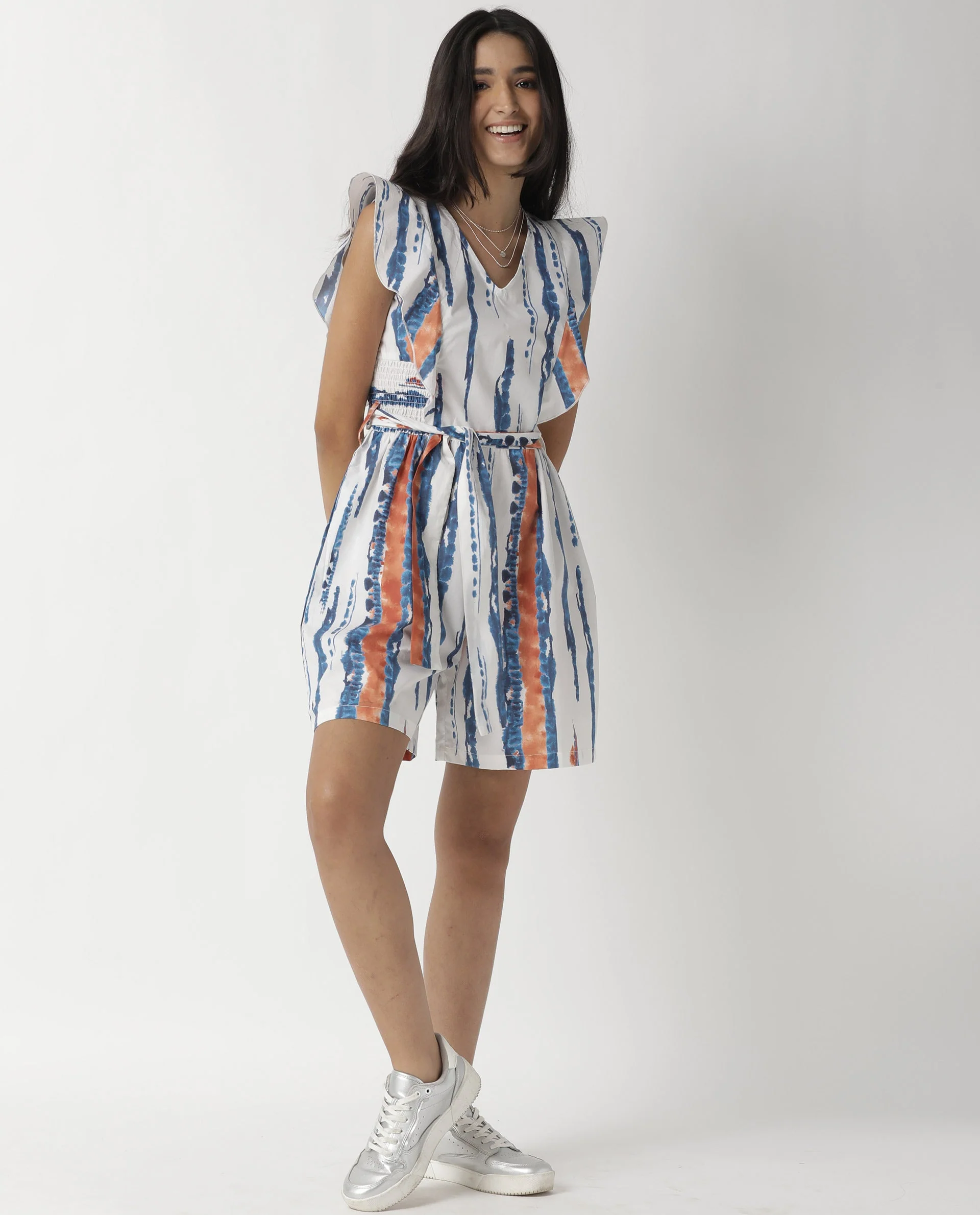 Rareism Women's Camera Offwhite Cotton V-Neck Abstract Print Sleeveless Regular Fit Playsuit - Image 8