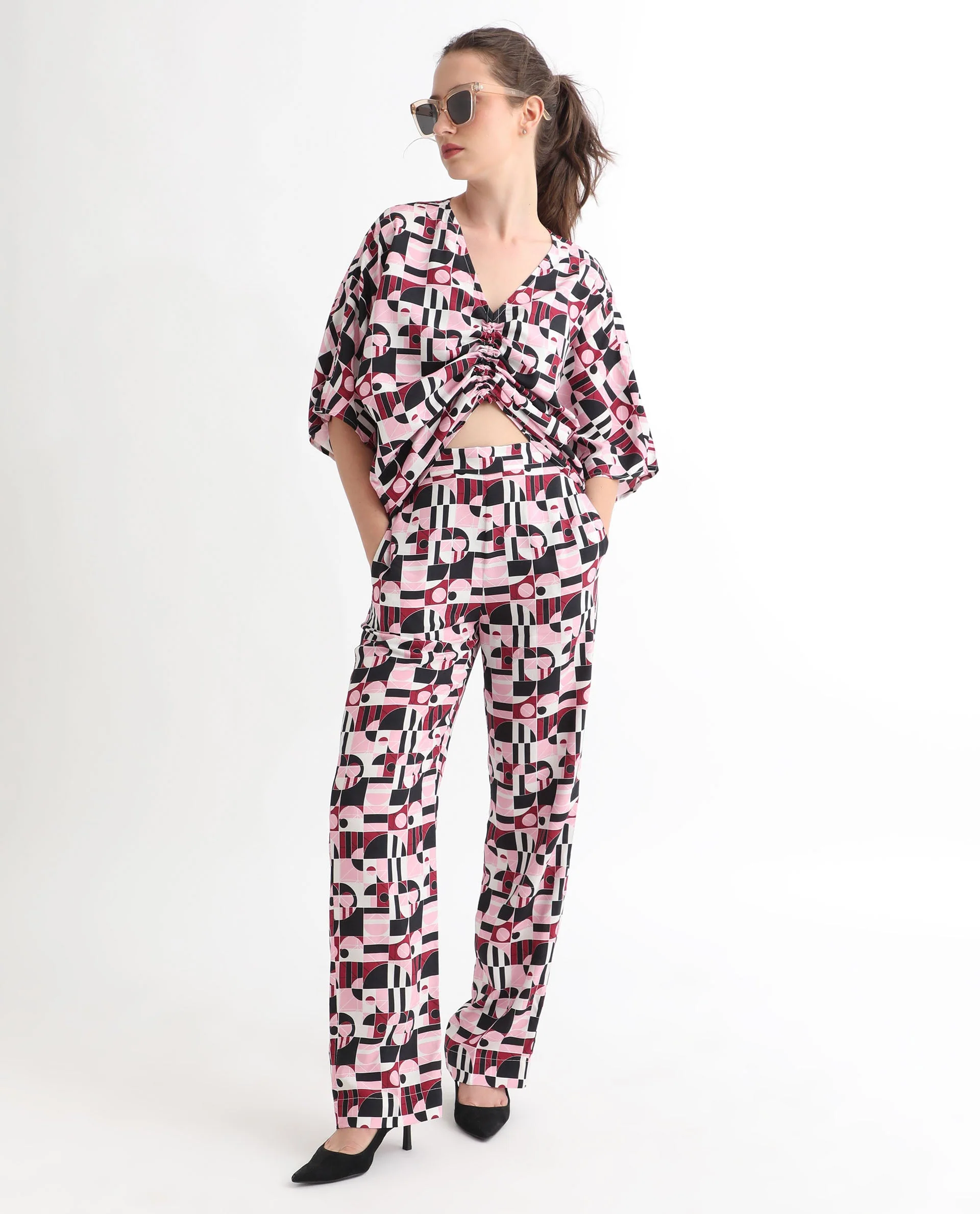 Rareism Women's Cameron Multi Viscose Abstract Print Ankle Length Relaxed Fit Trouser - Image 5