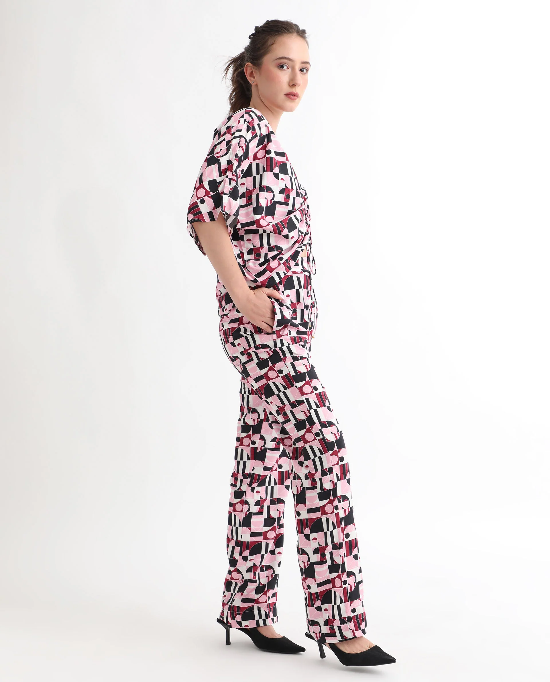 Rareism Women's Cameron Multi Viscose Abstract Print Ankle Length Relaxed Fit Trouser - Image 6