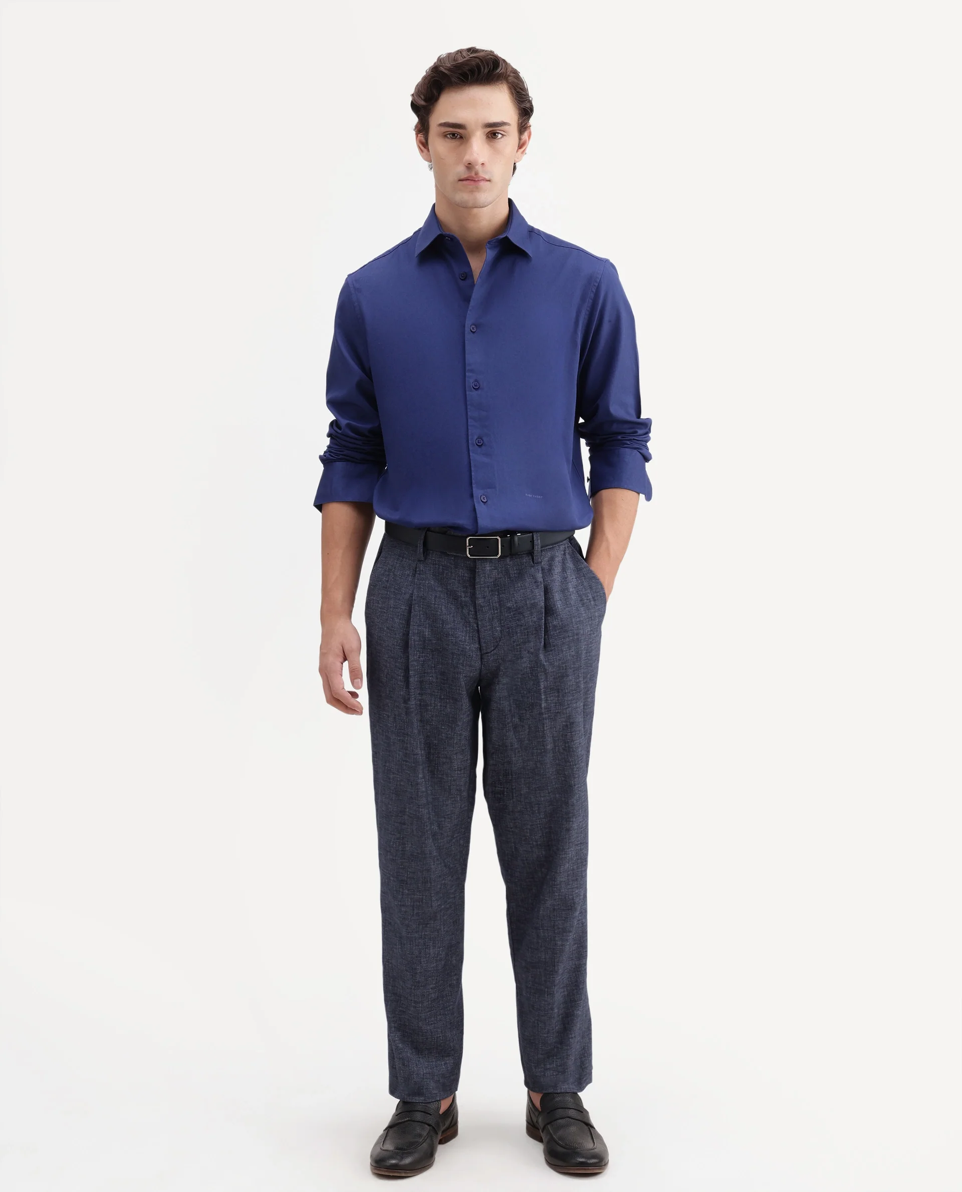 Rare Rabbit Men's Cami Dark Blue Cotton Blend Fabric Regular Fit Plain Trouser - Image 4