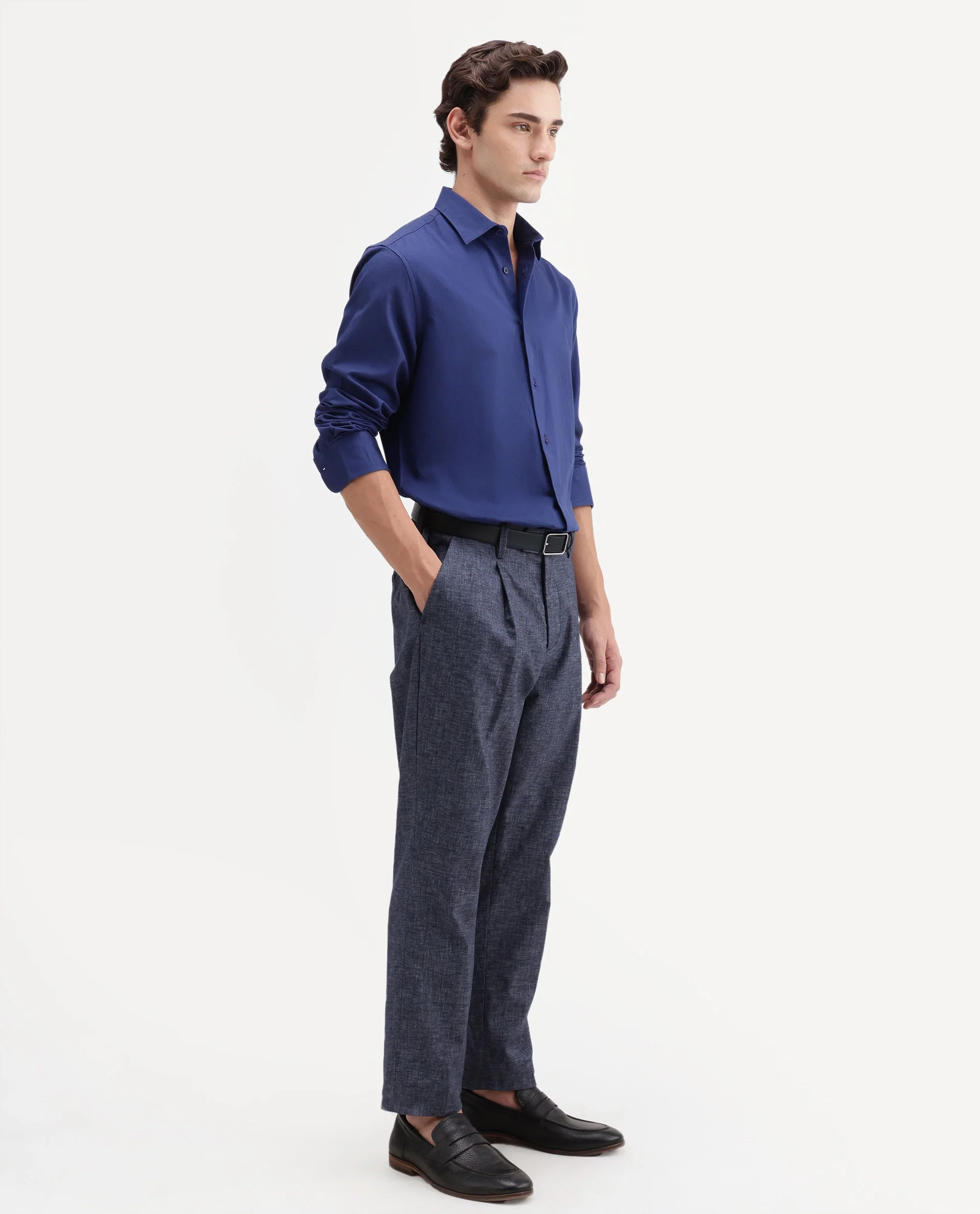 Rare Rabbit Men's Cami Dark Blue Cotton Blend Fabric Regular Fit Plain Trouser - Image 5