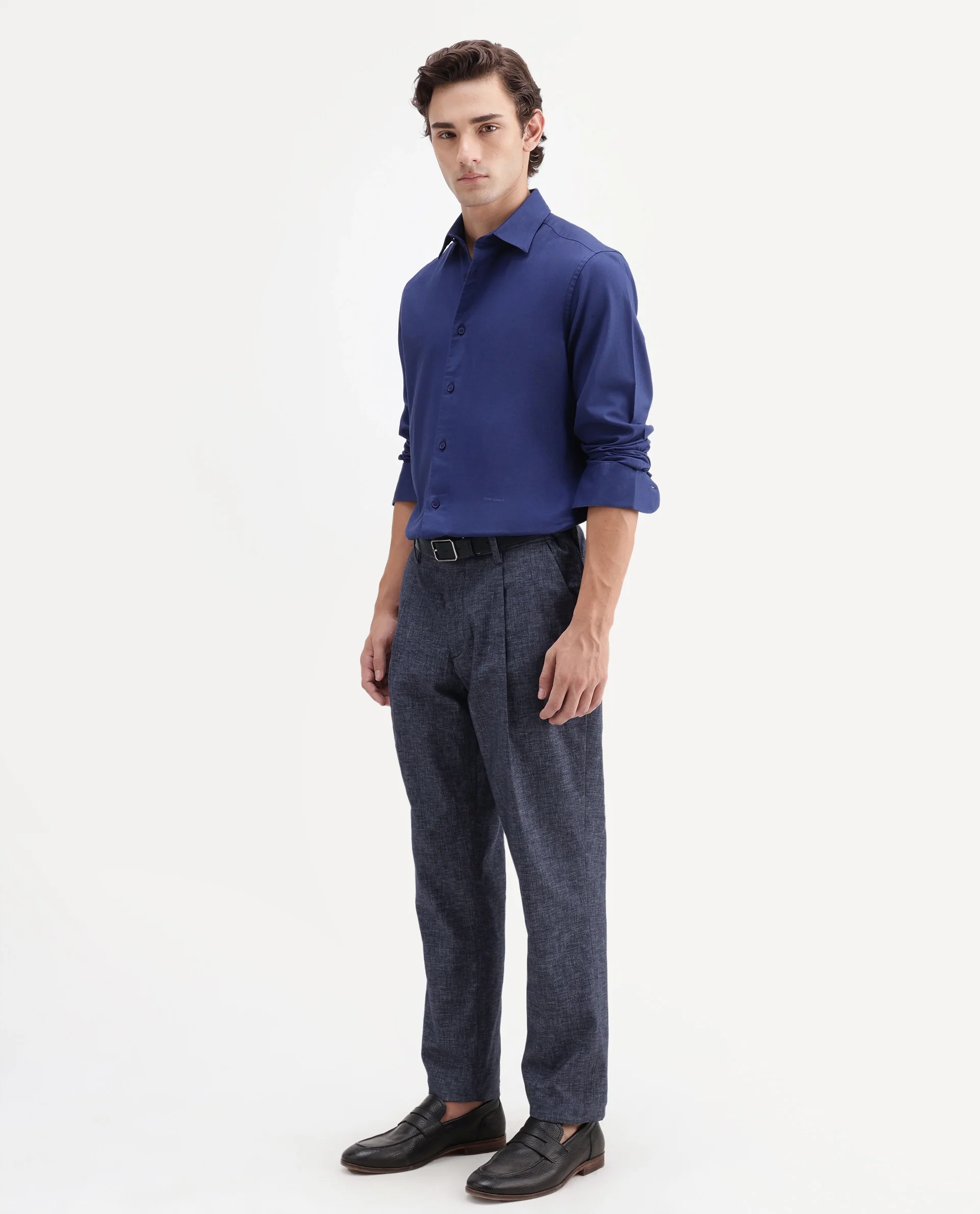 Rare Rabbit Men's Cami Dark Blue Cotton Blend Fabric Regular Fit Plain Trouser - Image 6
