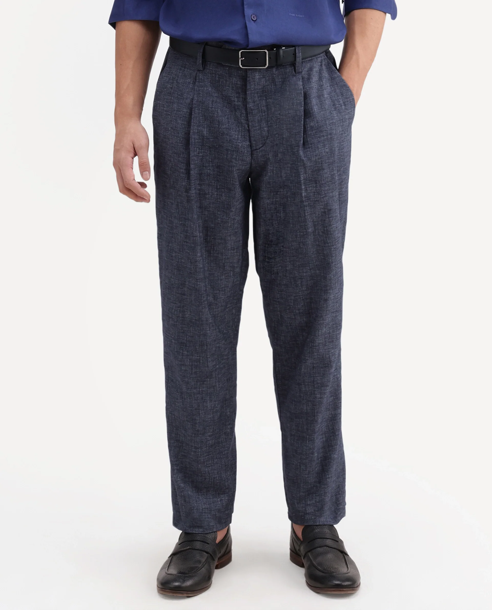 Rare Rabbit Men's Cami Dark Blue Cotton Blend Fabric Regular Fit Plain Trouser - Image 8