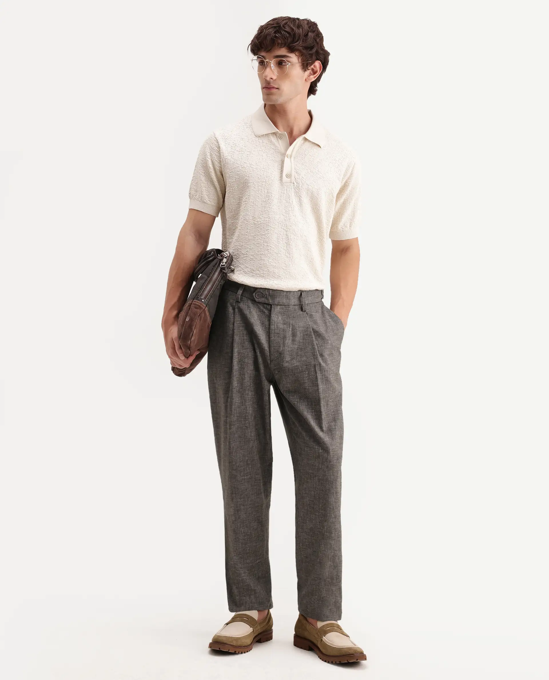 Rare Rabbit Men's Cami Dark Grey Cotton Blend Fabric Regular Fit Plain Trouser
