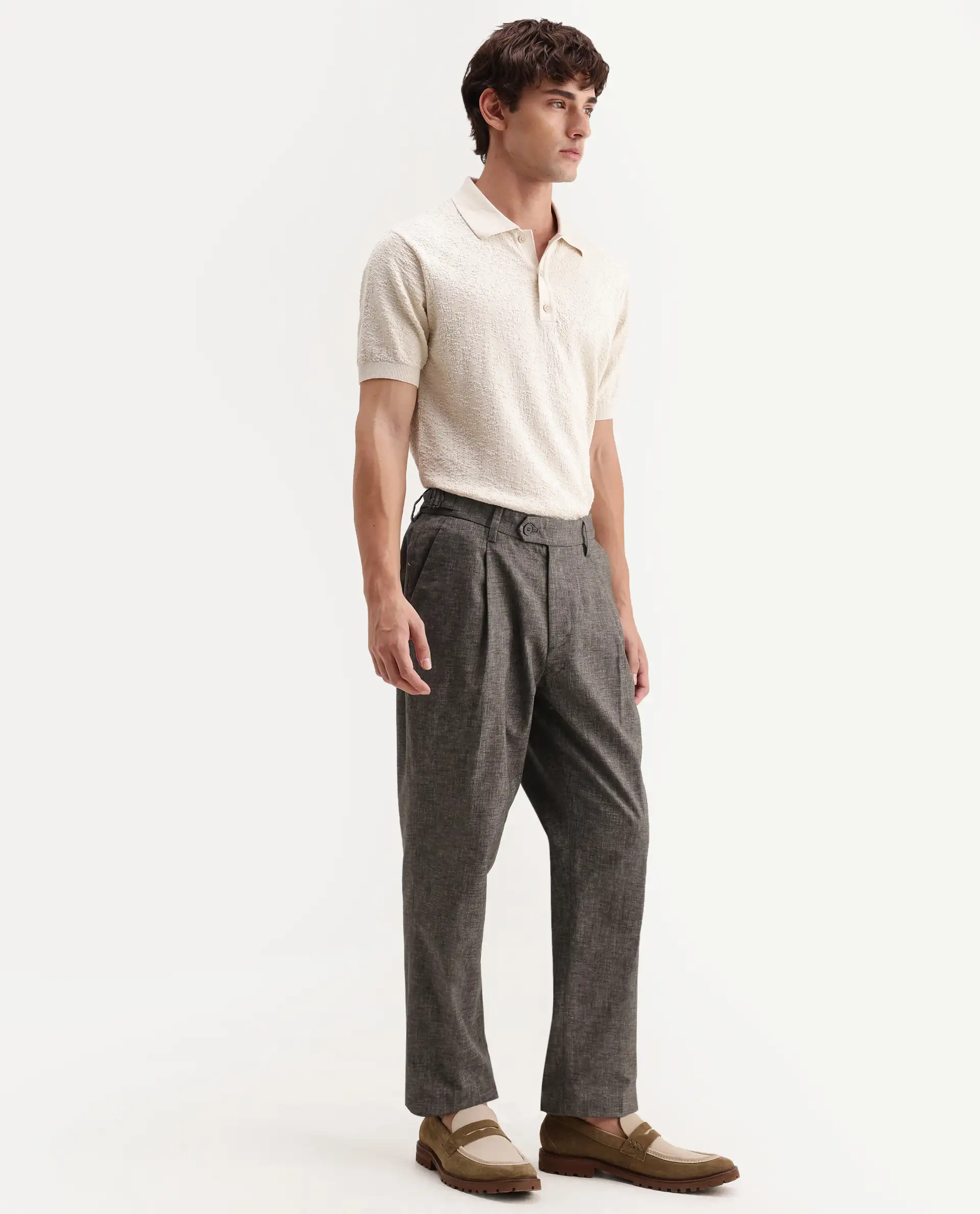 Rare Rabbit Men's Cami Dark Grey Cotton Blend Fabric Regular Fit Plain Trouser - Image 2