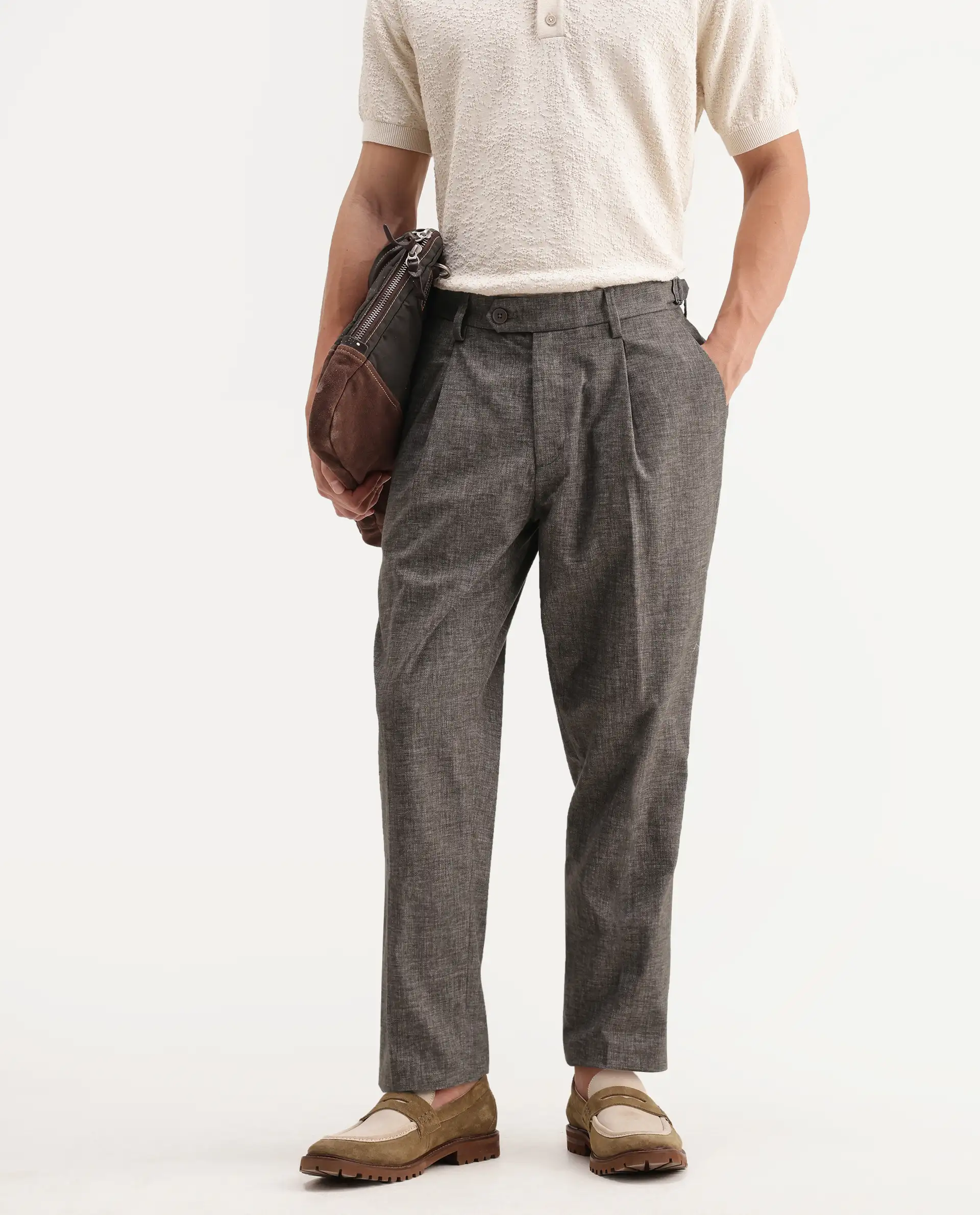 Rare Rabbit Men's Cami Dark Grey Cotton Blend Fabric Regular Fit Plain Trouser - Image 3