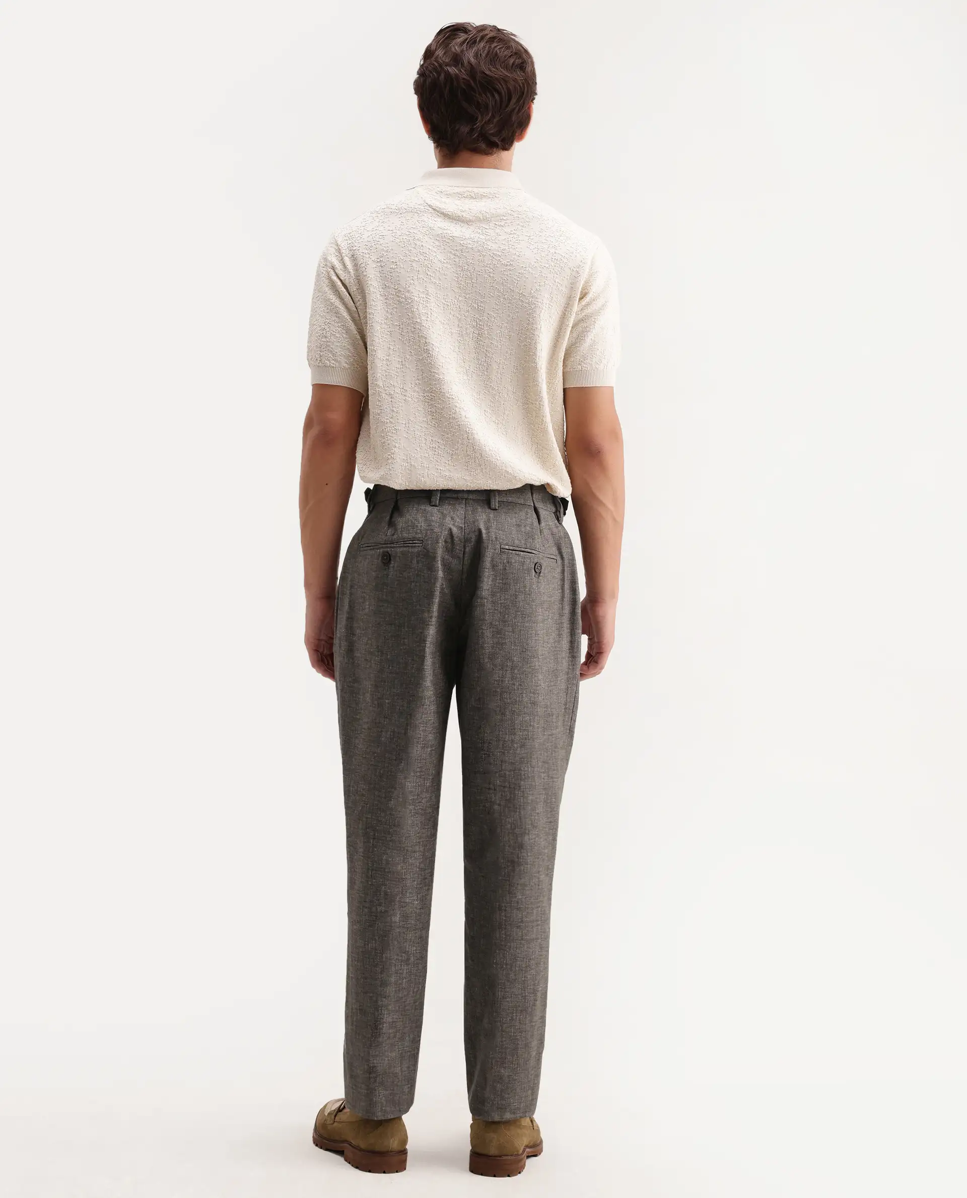 Rare Rabbit Men's Cami Dark Grey Cotton Blend Fabric Regular Fit Plain Trouser - Image 5
