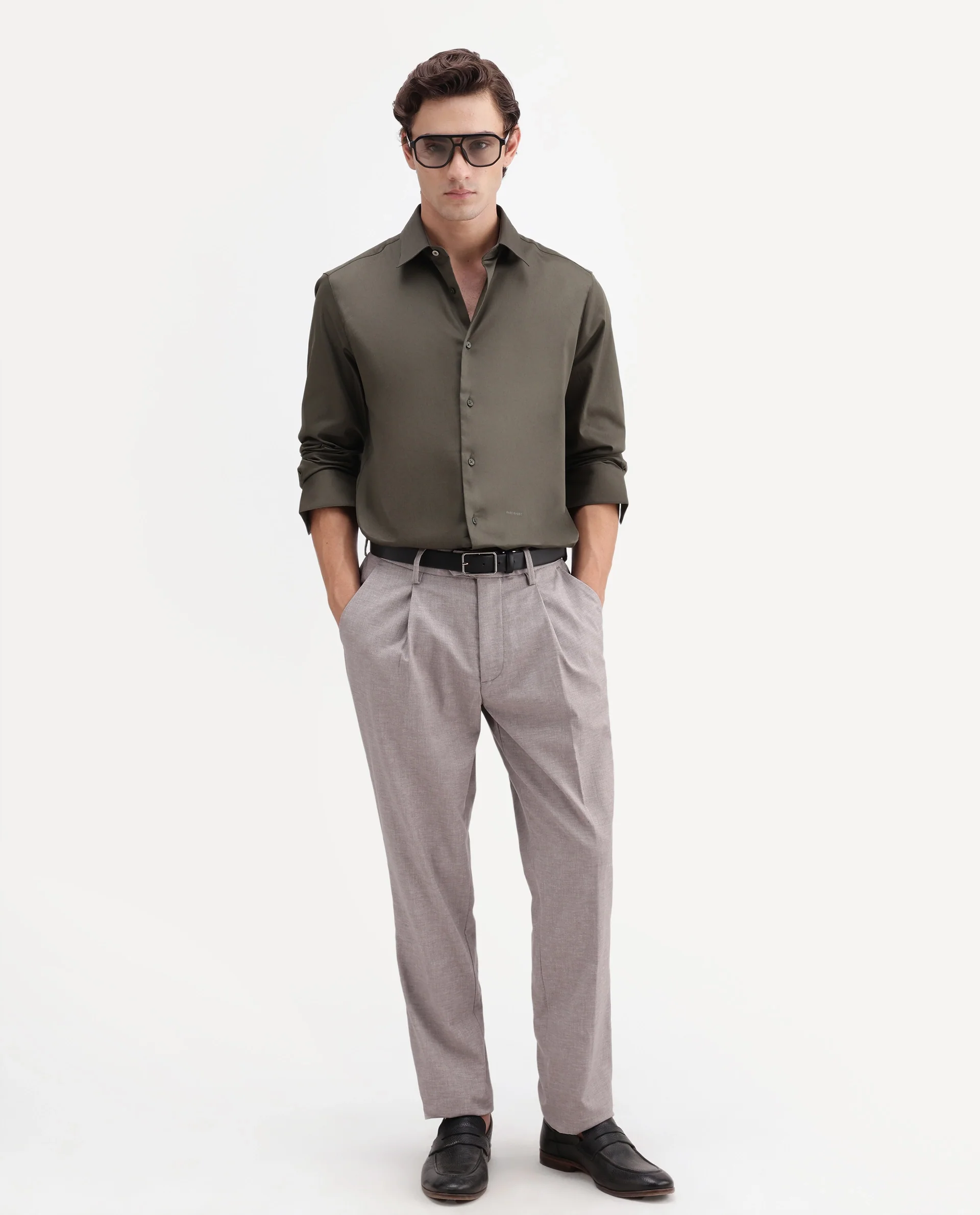 Rare Rabbit Men's Cami Light Grey Cotton Blend Fabric Regular Fit Plain Trouser