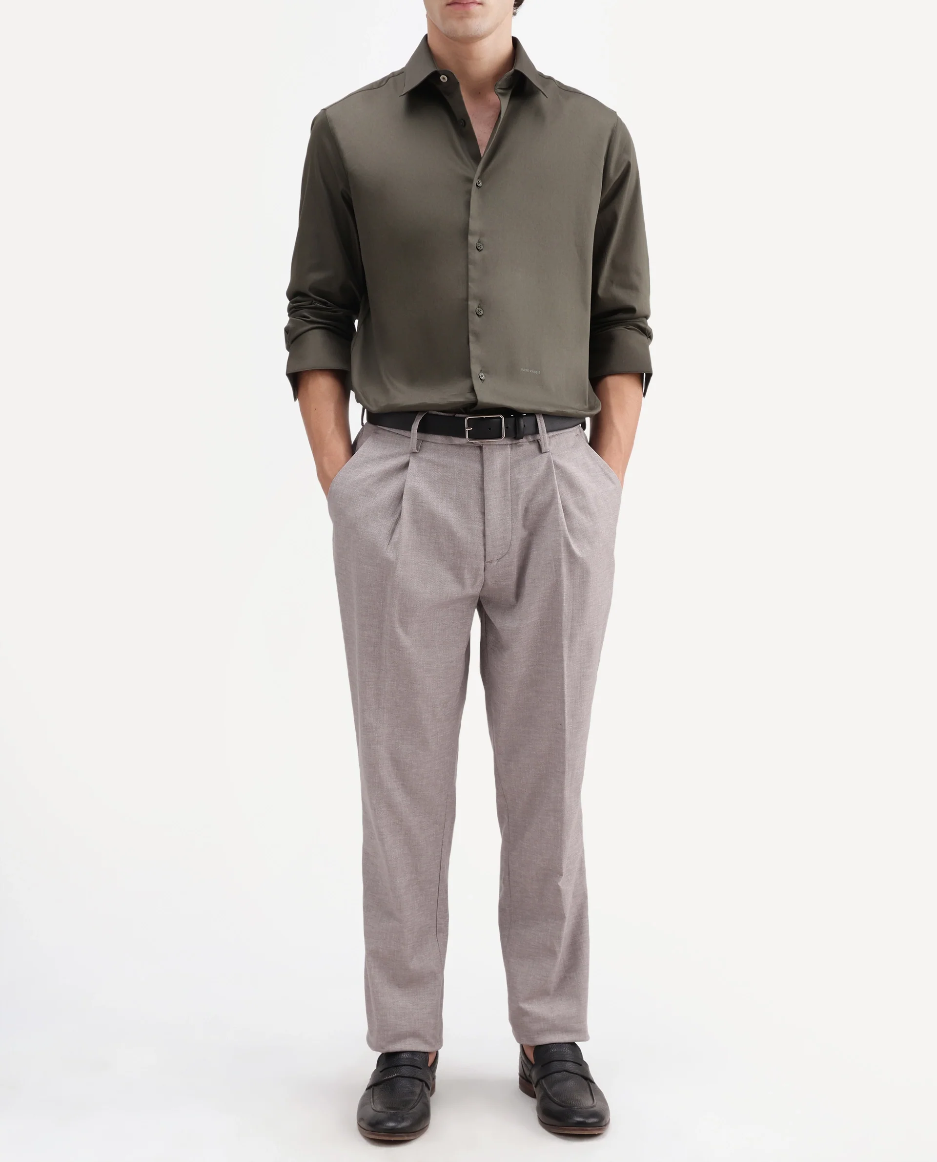 Rare Rabbit Men's Cami Light Grey Cotton Blend Fabric Regular Fit Plain Trouser - Image 2
