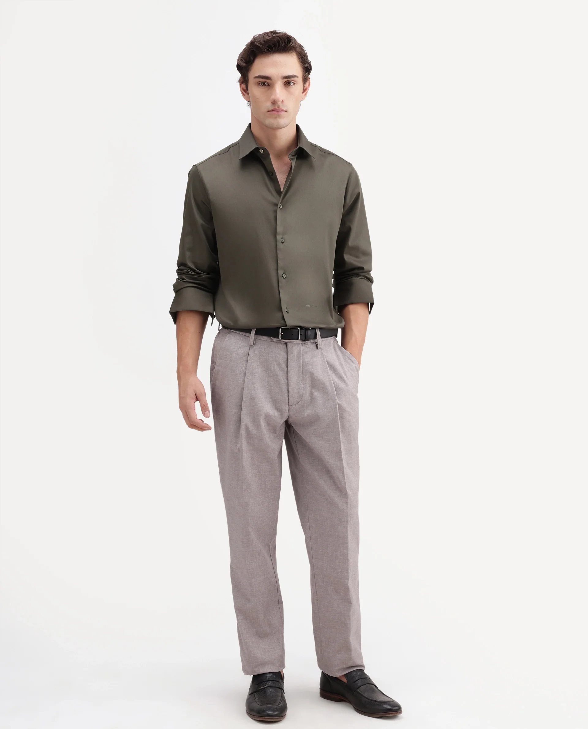 Rare Rabbit Men's Cami Light Grey Cotton Blend Fabric Regular Fit Plain Trouser - Image 4