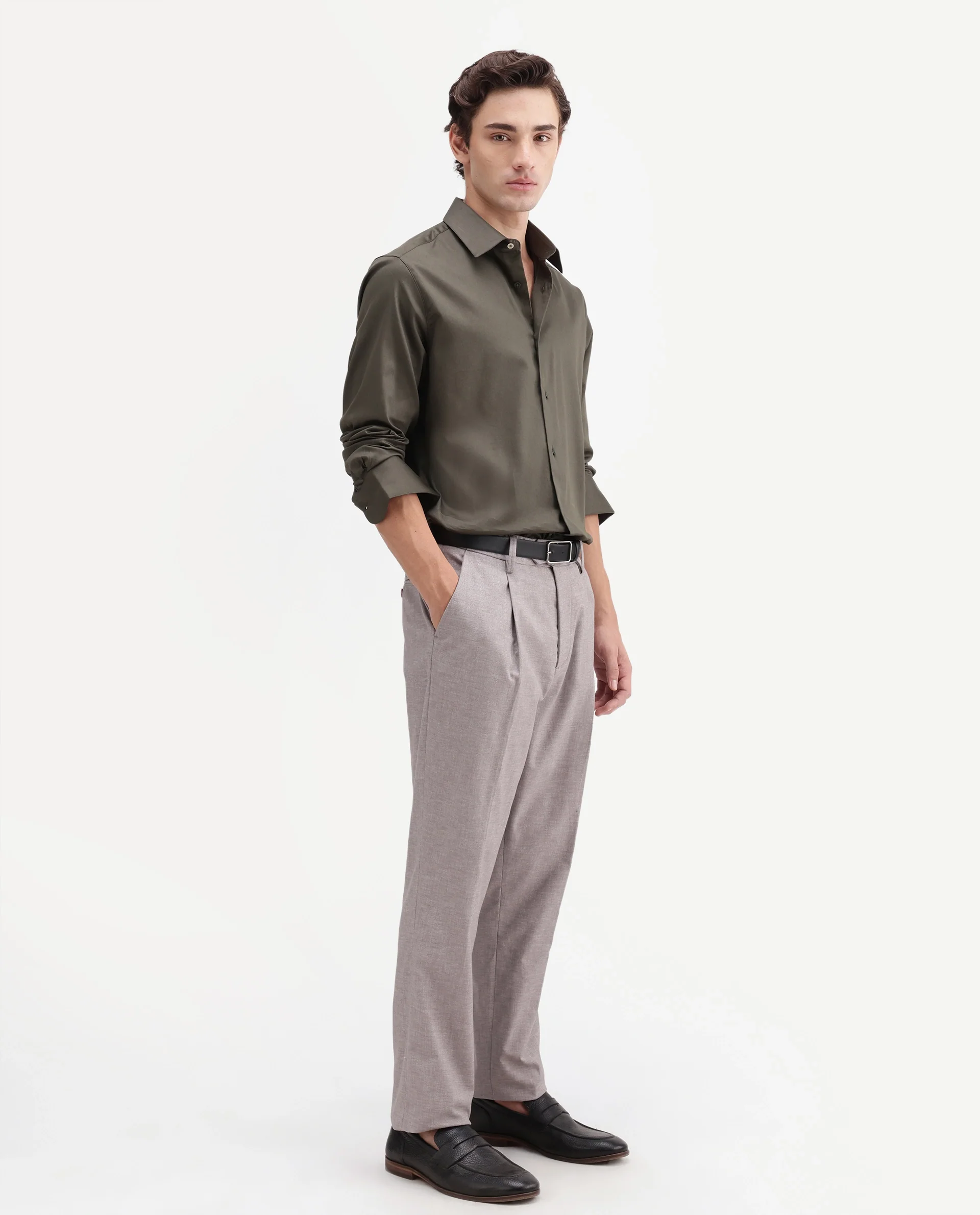 Rare Rabbit Men's Cami Light Grey Cotton Blend Fabric Regular Fit Plain Trouser - Image 6
