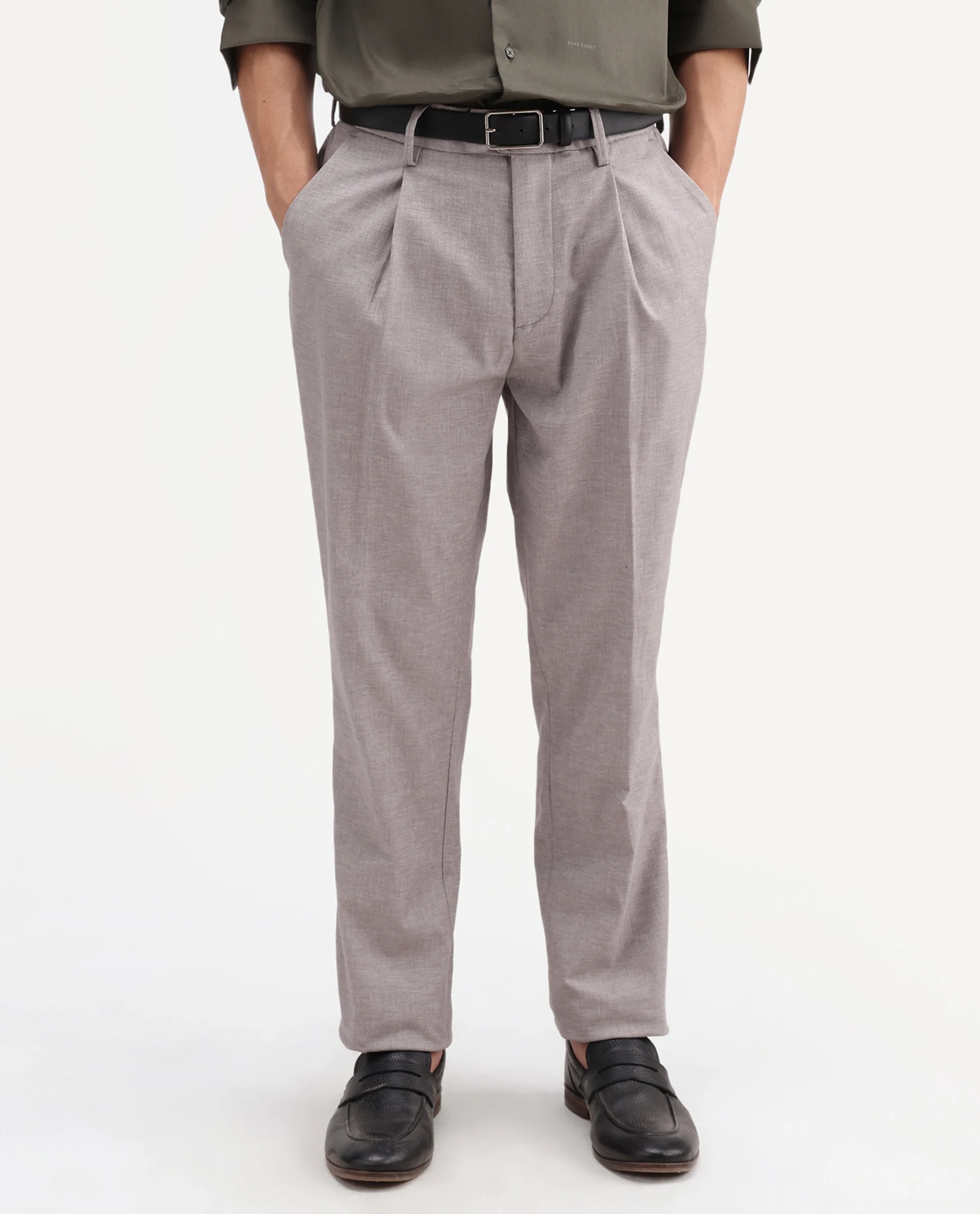 Rare Rabbit Men's Cami Light Grey Cotton Blend Fabric Regular Fit Plain Trouser - Image 8