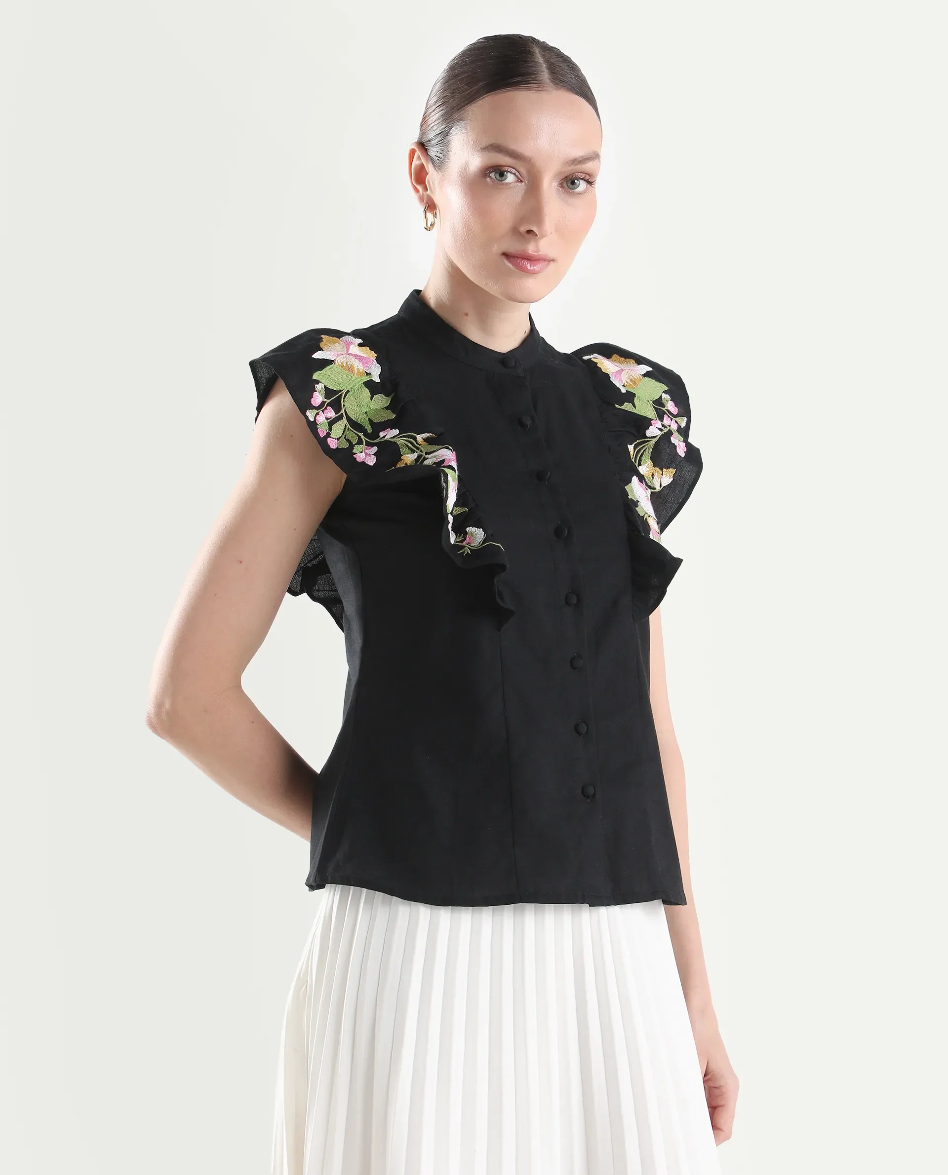 Rareism Women's Black Cotton Sleeveless Regular Fit Plain Top - Image 6
