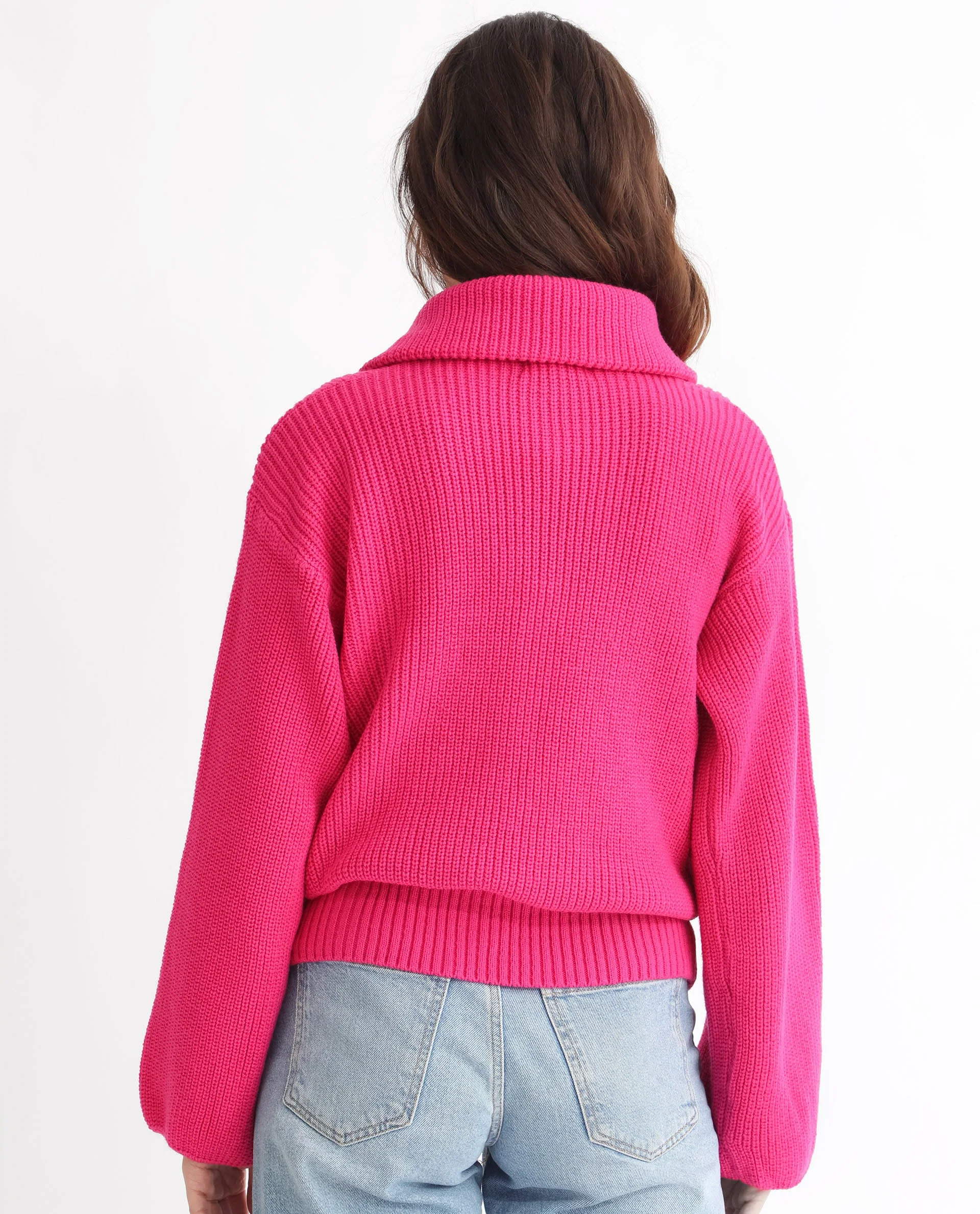 Rareism Women's Camille Dark Pink Acrylic Drop Collar Plain Relaxed Fit Sweater - Image 11
