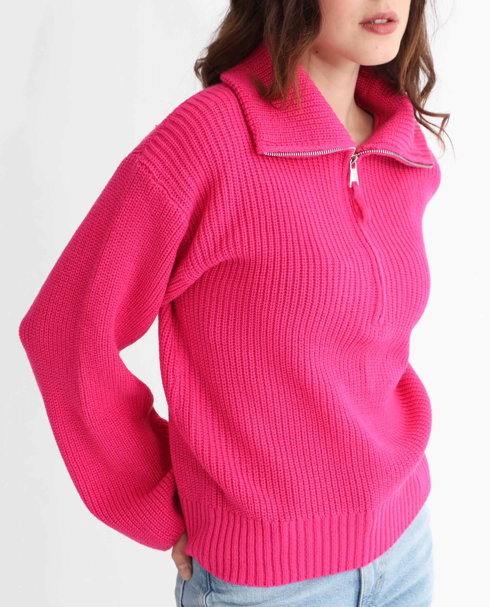Rareism Women's Camille Dark Pink Acrylic Drop Collar Plain Relaxed Fit Sweater - Image 4