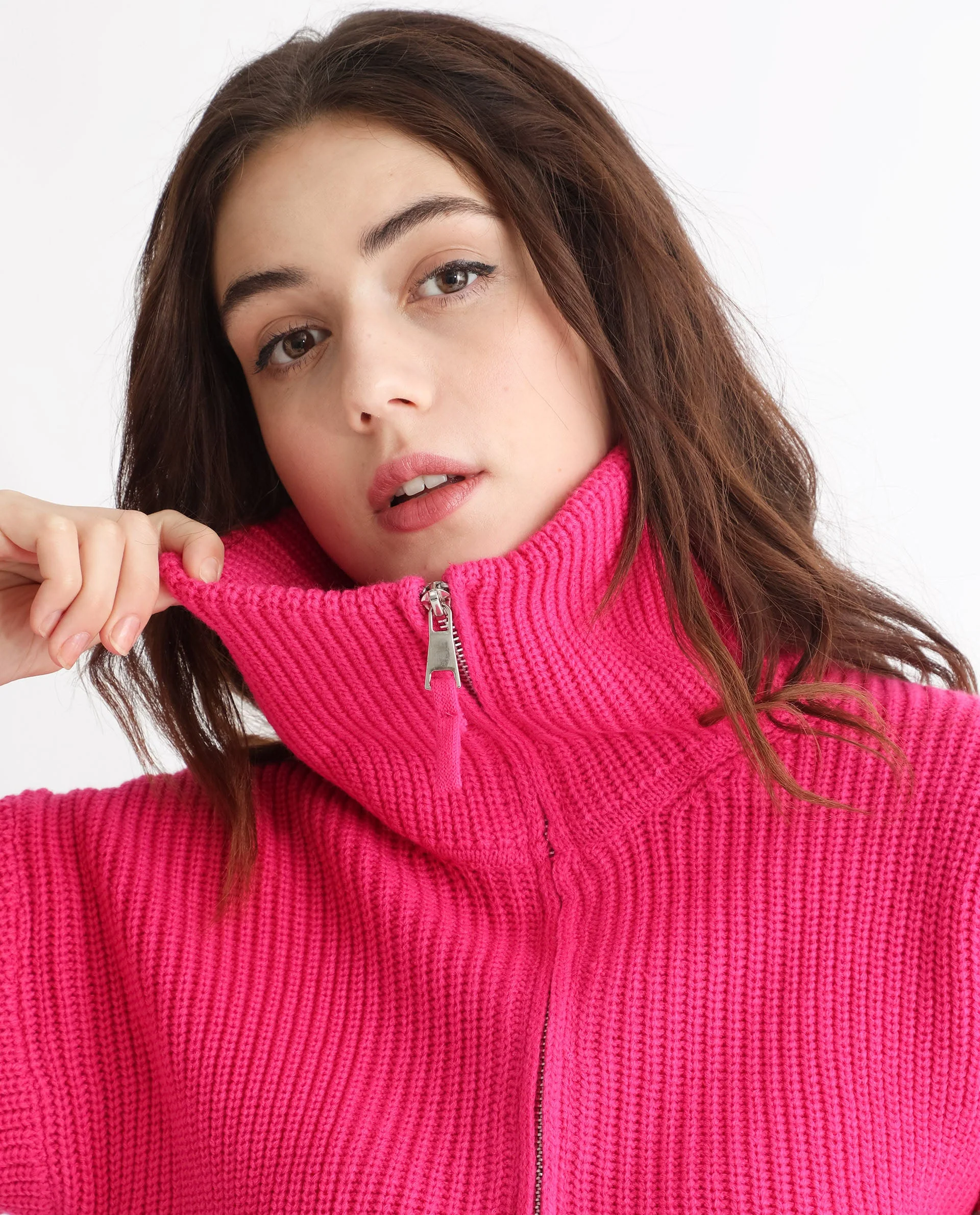 Rareism Women's Camille Dark Pink Acrylic Drop Collar Plain Relaxed Fit Sweater - Image 5
