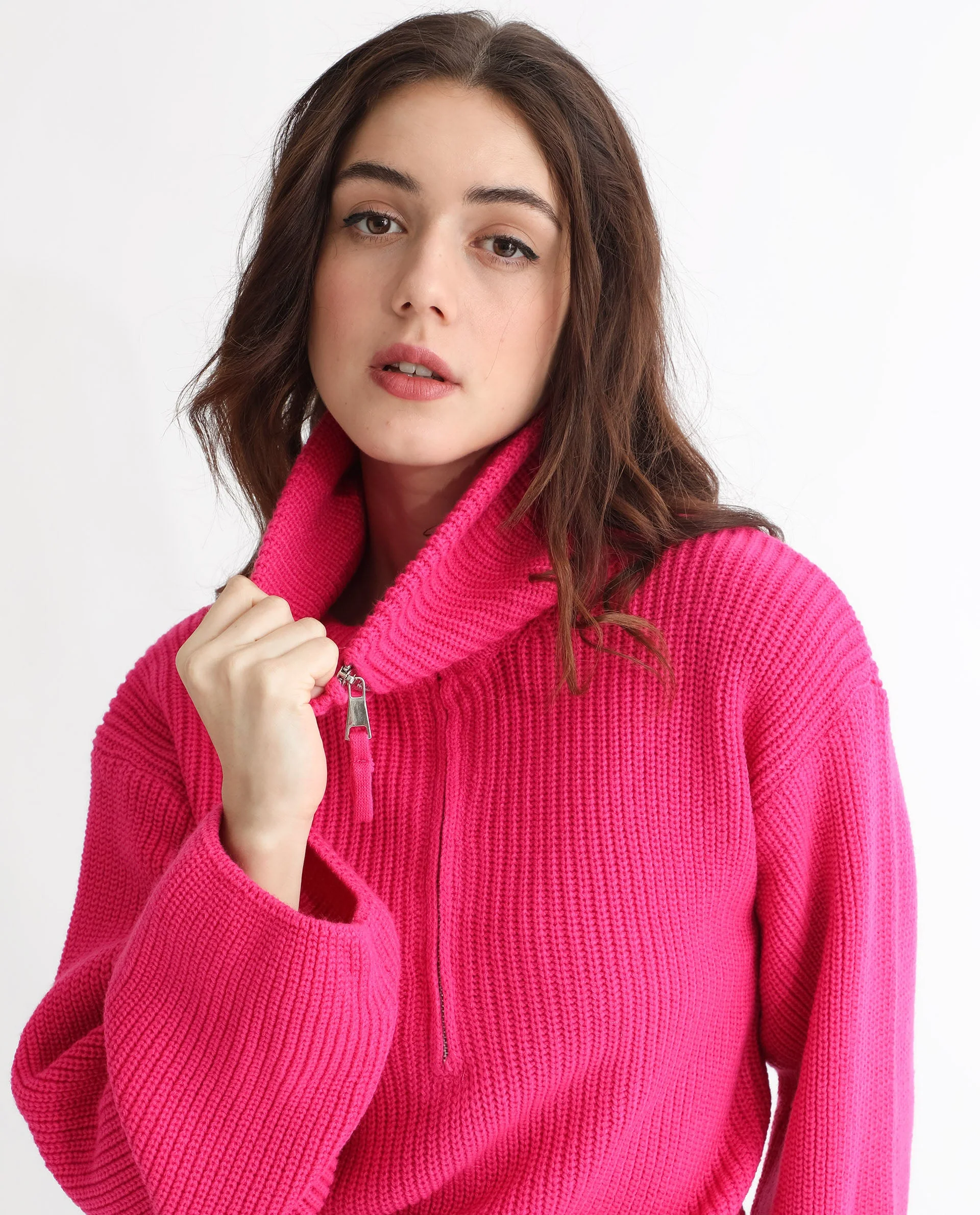 Rareism Women's Camille Dark Pink Acrylic Drop Collar Plain Relaxed Fit Sweater - Image 6