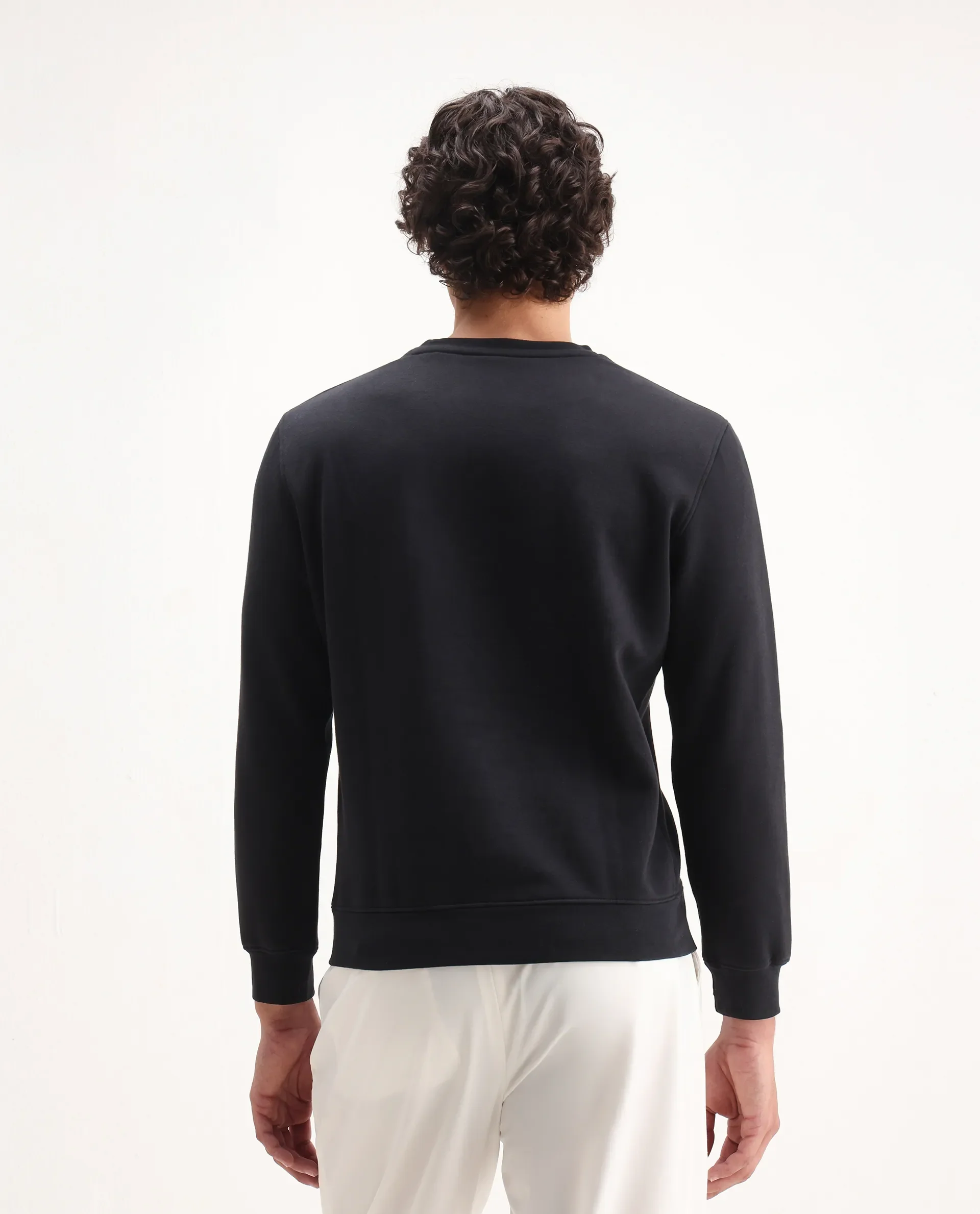 Rare Rabbit Men's Camisa Black Cotton Embroidered Regular Fit Full Sleeve Crew Neck Sweatshirt - Image 7