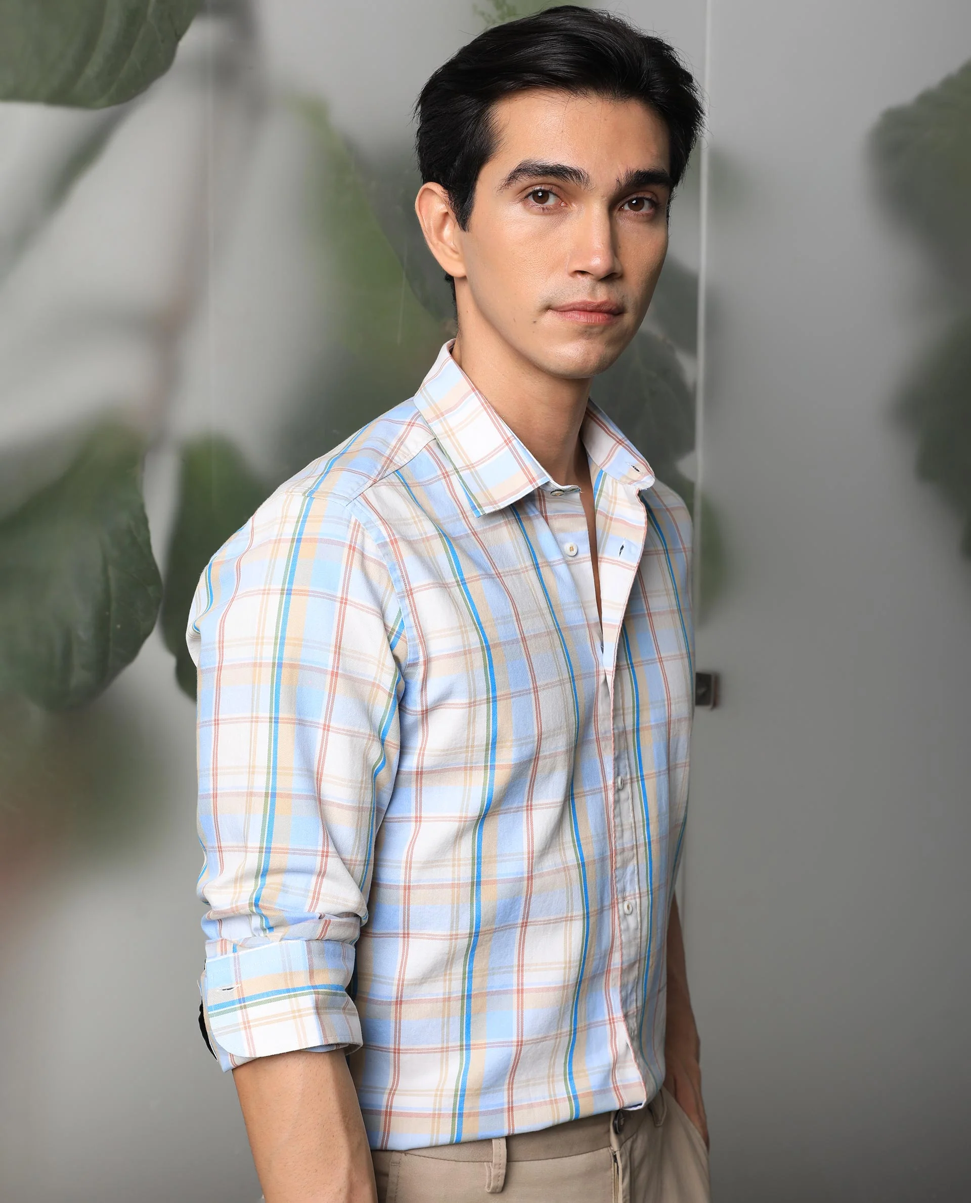 Rare Rabbit Men's Campo Blue Cotton Checked Print Regular Fit Full Sleeve Collared Shirt - Image 2