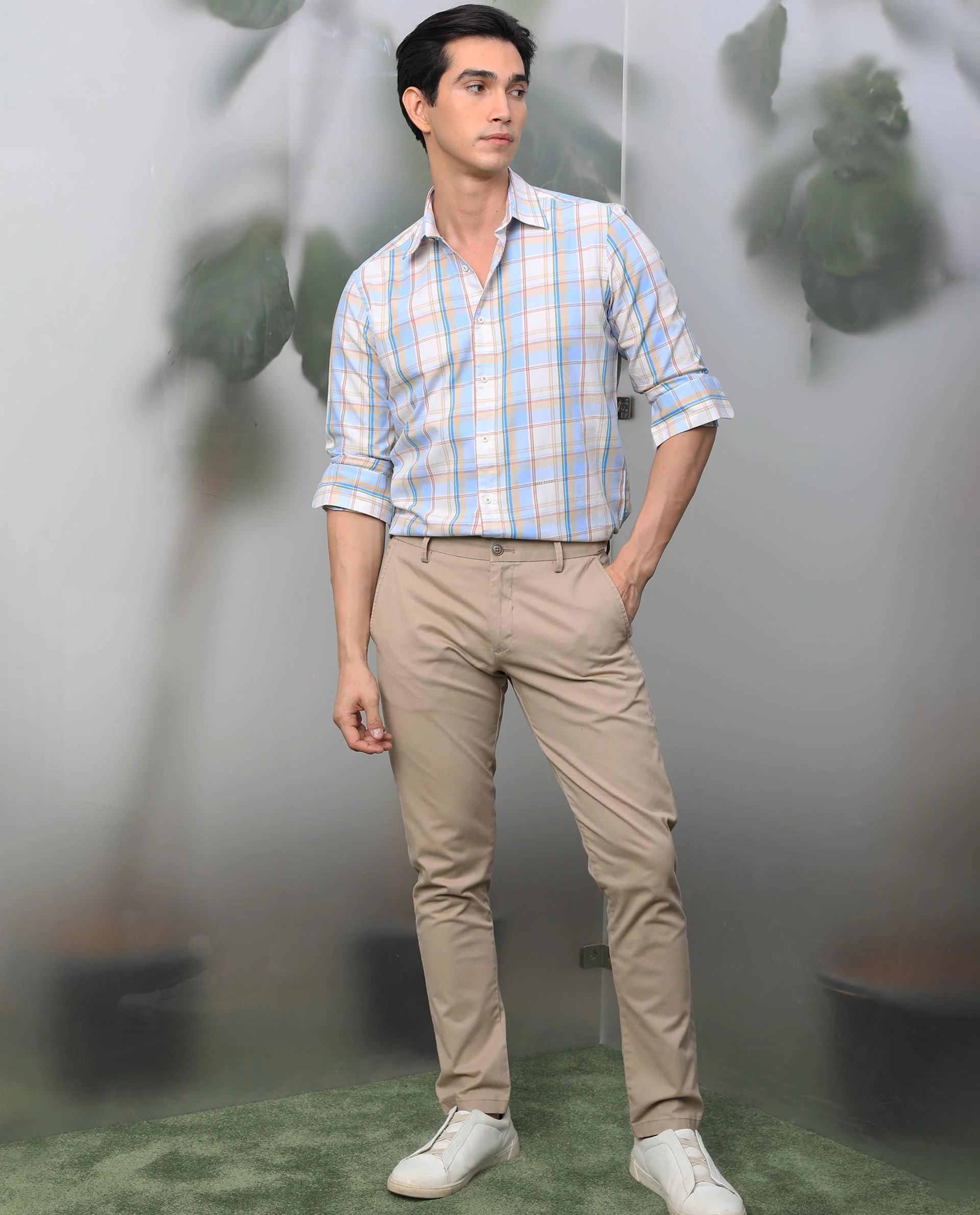 Rare Rabbit Men's Campo Blue Cotton Checked Print Regular Fit Full Sleeve Collared Shirt - Image 3