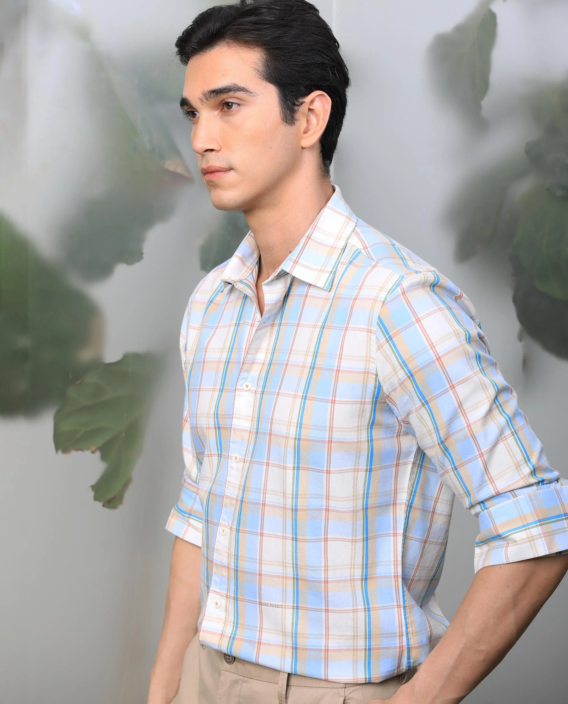 Rare Rabbit Men's Campo Blue Cotton Checked Print Regular Fit Full Sleeve Collared Shirt - Image 6