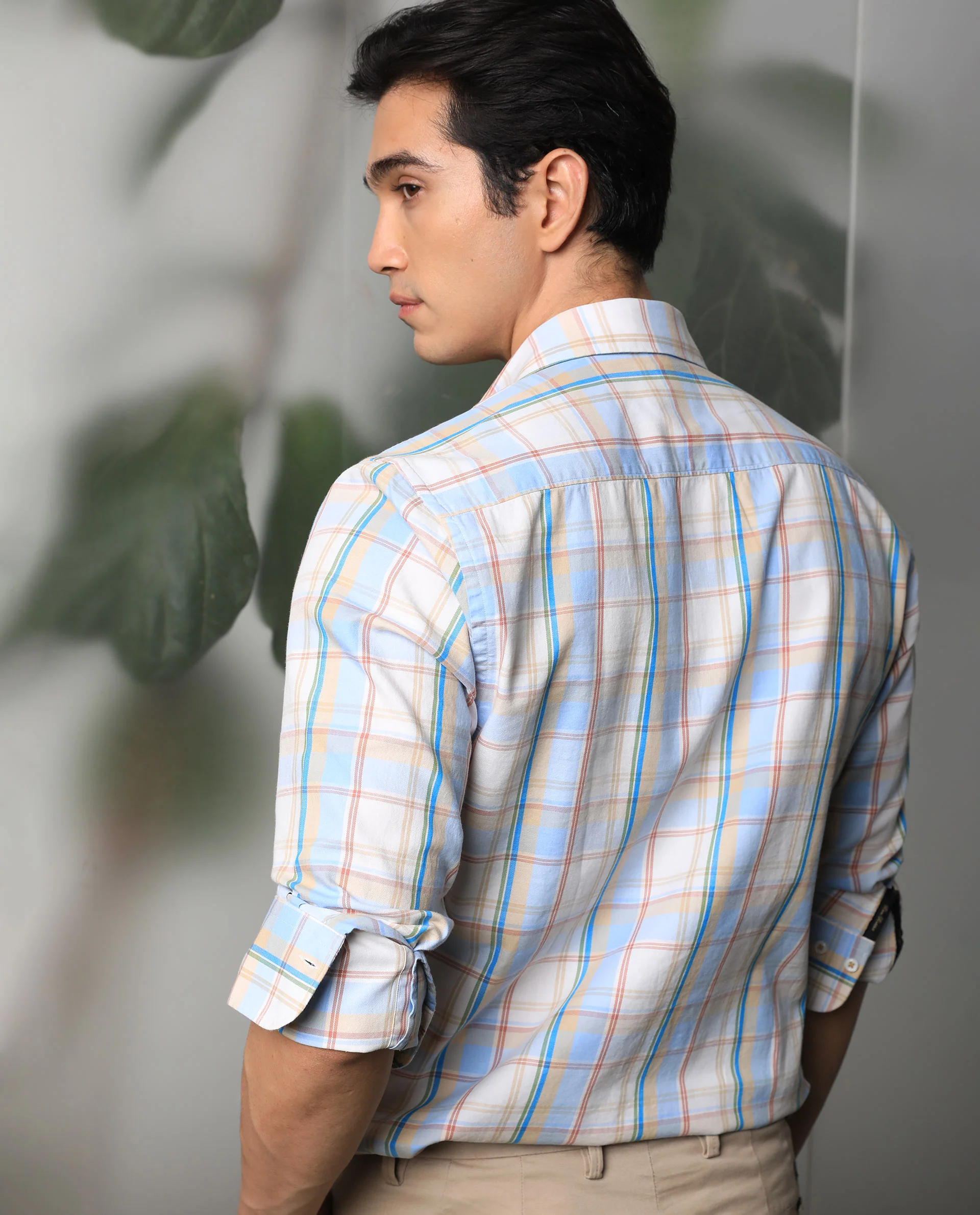 Rare Rabbit Men's Campo Blue Cotton Checked Print Regular Fit Full Sleeve Collared Shirt - Image 8