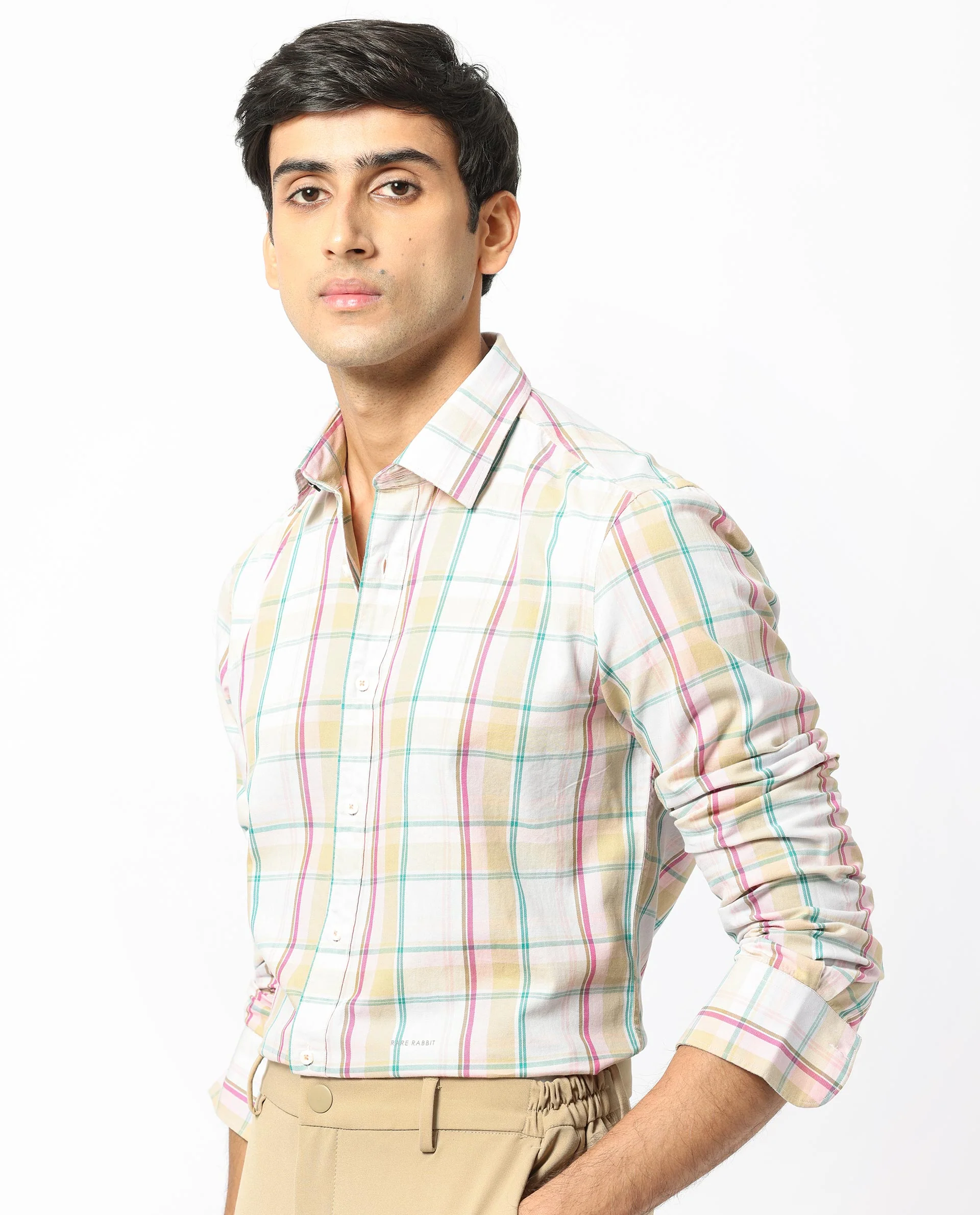 Rare Rabbit Men's Campo Pink Cotton Checked Print Regular Fit Full Sleeve Collared Shirt - Image 3